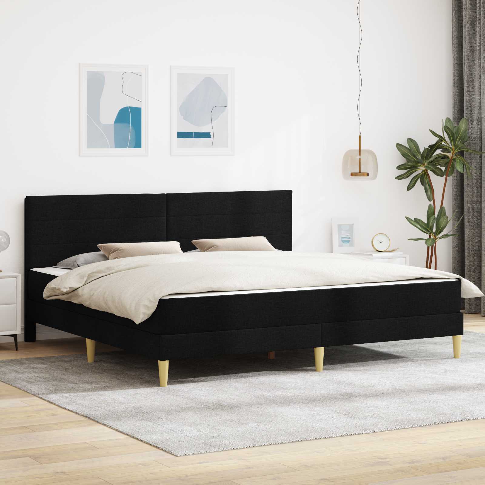 Cadre de lit avec matelas Noir 180 x 200 cm tissu