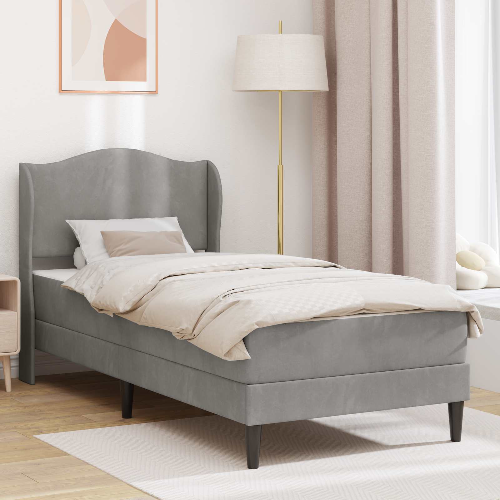 Cadre de lit avec tête de lit Gris clair 90 x 190 cm Velours - XIOS