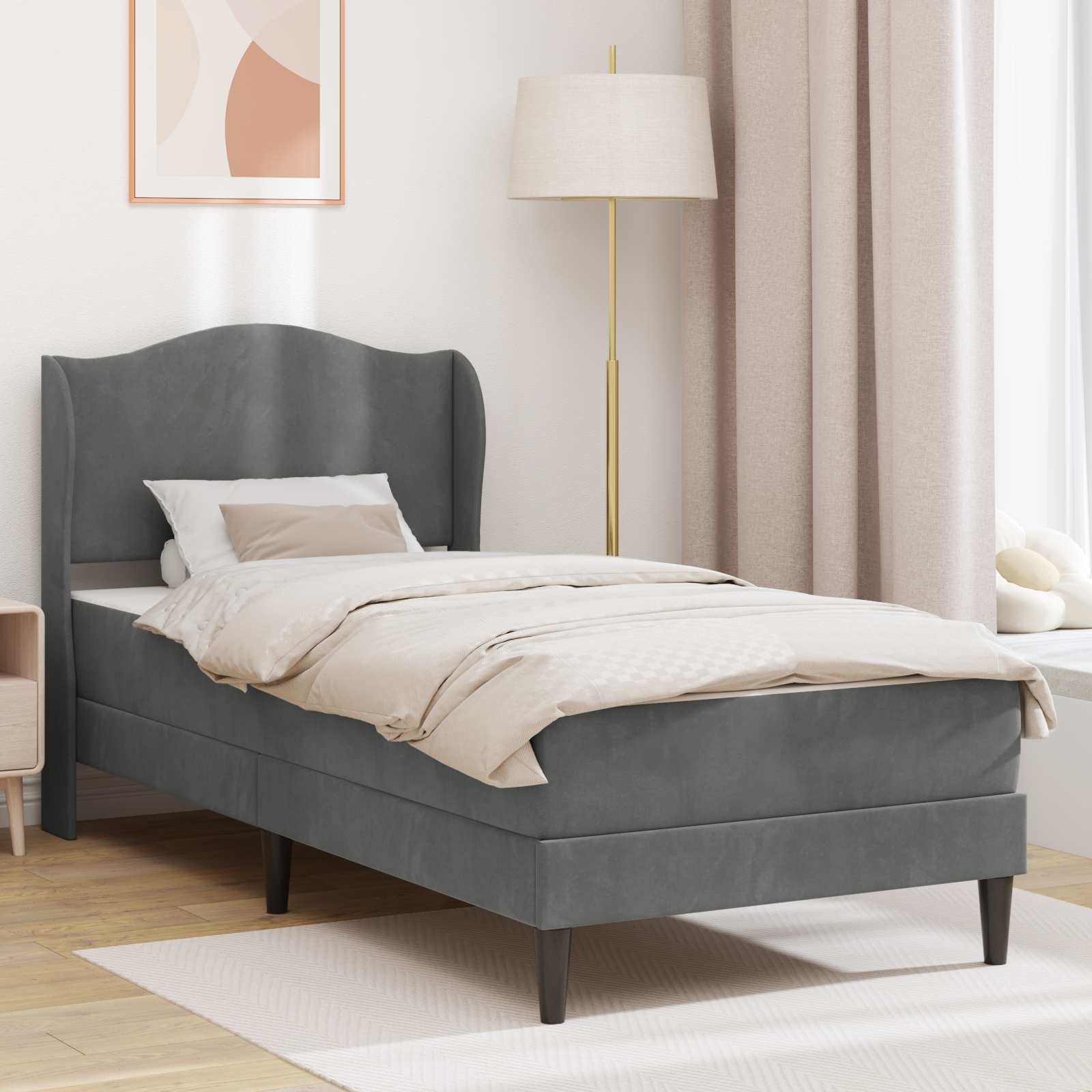 Cadre de lit avec tête de lit Gris foncé 90 x 190 cm Velours - XIOS