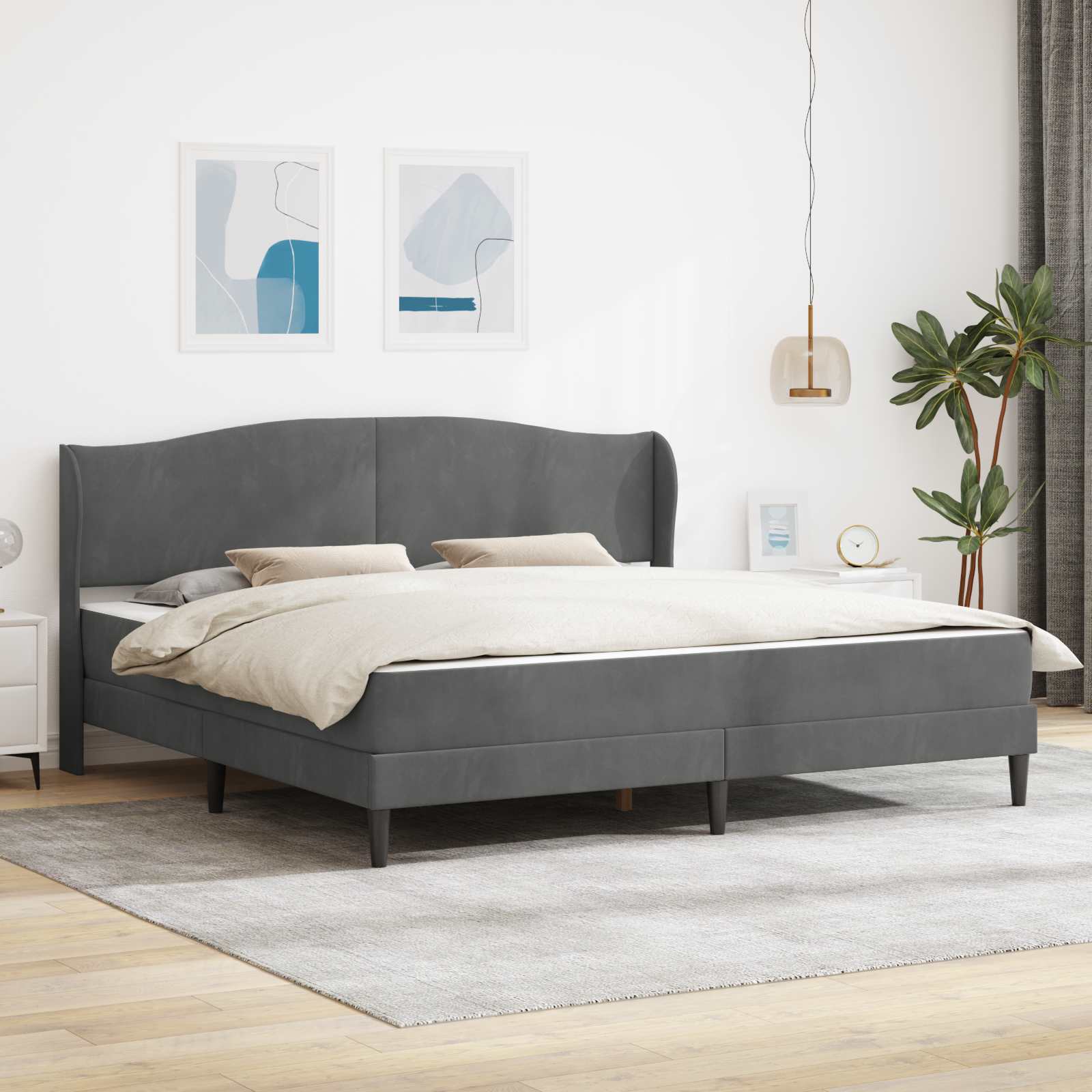 Cadre de lit avec tête de lit Gris foncé 180 x 200 cm Velours - XIOS