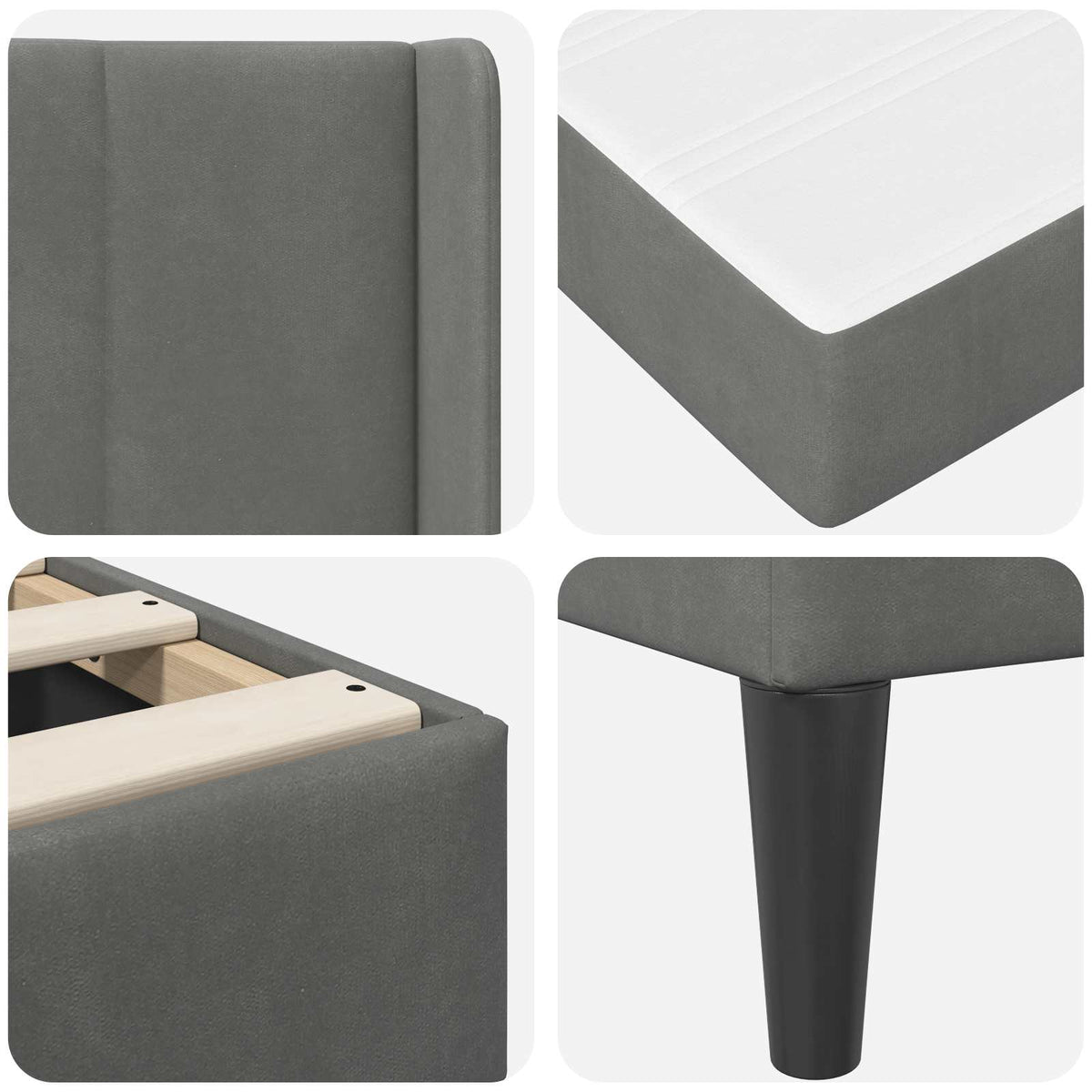 Cadre de lit avec matelas Gris foncé 137 x 190 cm Velours - XIOS