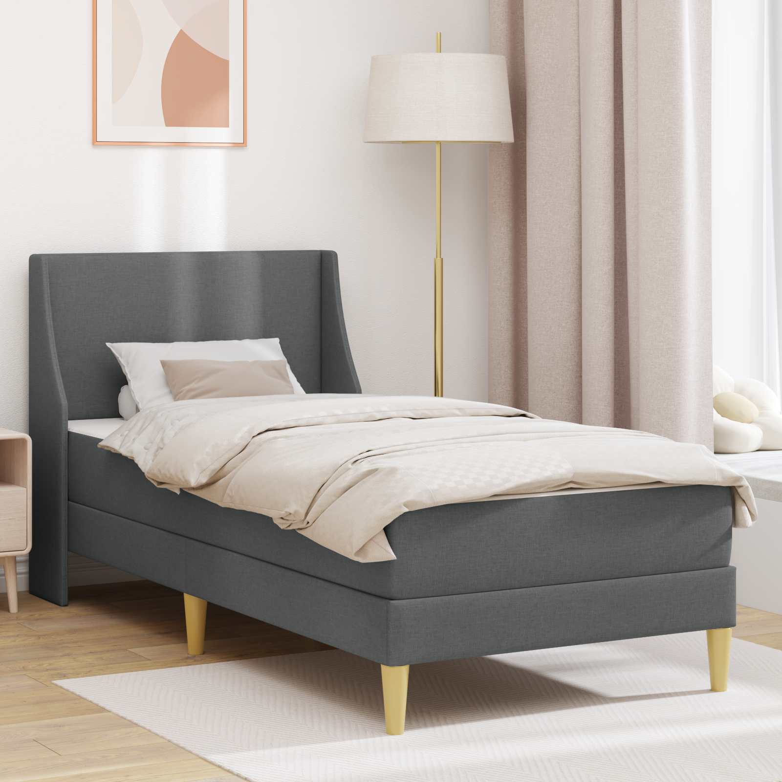 Cadre de lit avec matelas Gris foncé 90 x 200 cm tissu - XIOS