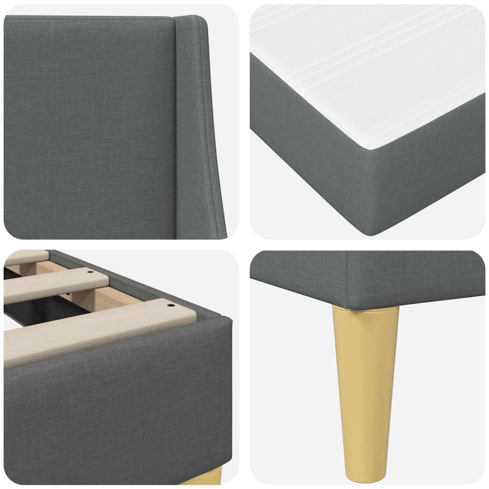 Cadre de lit avec matelas Gris foncé 180 x 200 cm tissu - XIOS