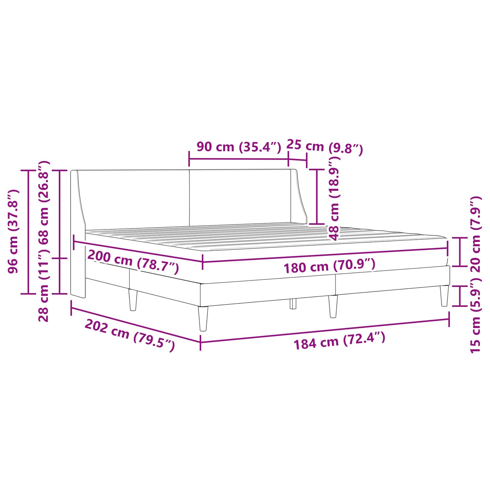 Cadre de lit avec matelas Gris foncé 180 x 200 cm tissu - XIOS