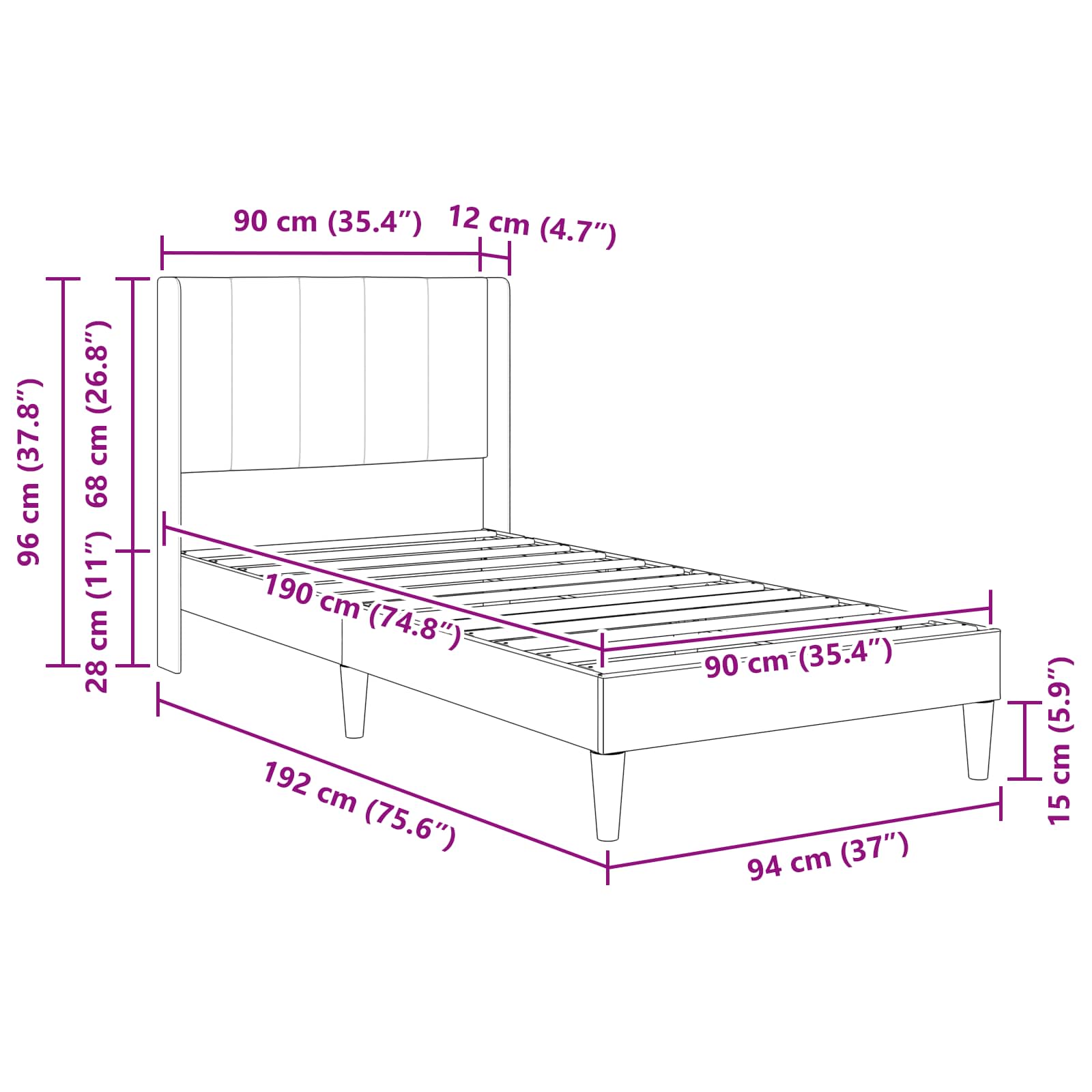 Cadre de lit avec matelas Gris foncé 90 x 200 cm Velours - XIOS