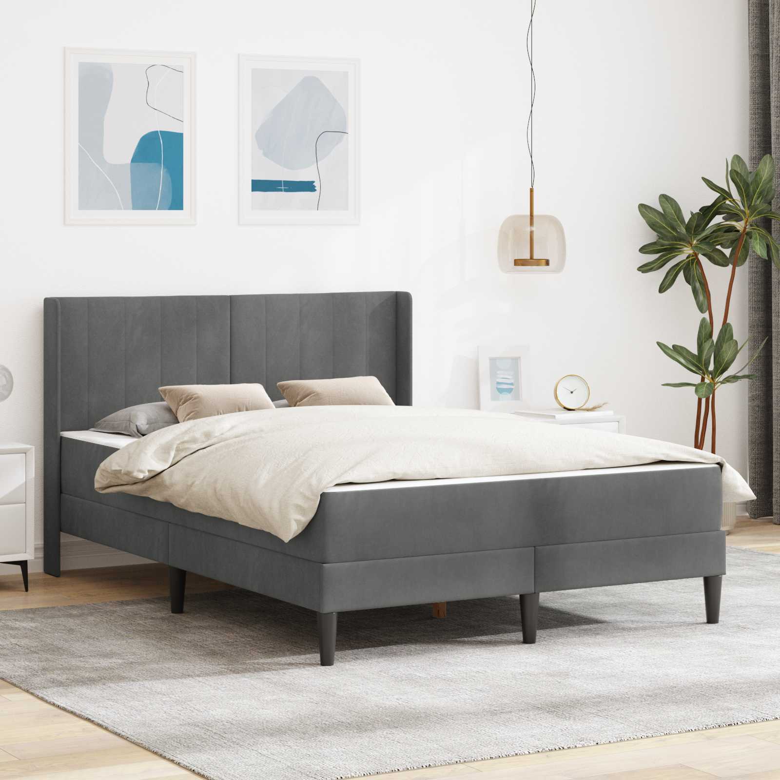 Cadre de lit avec matelas Gris foncé 137 x 190 cm Velours - XIOS