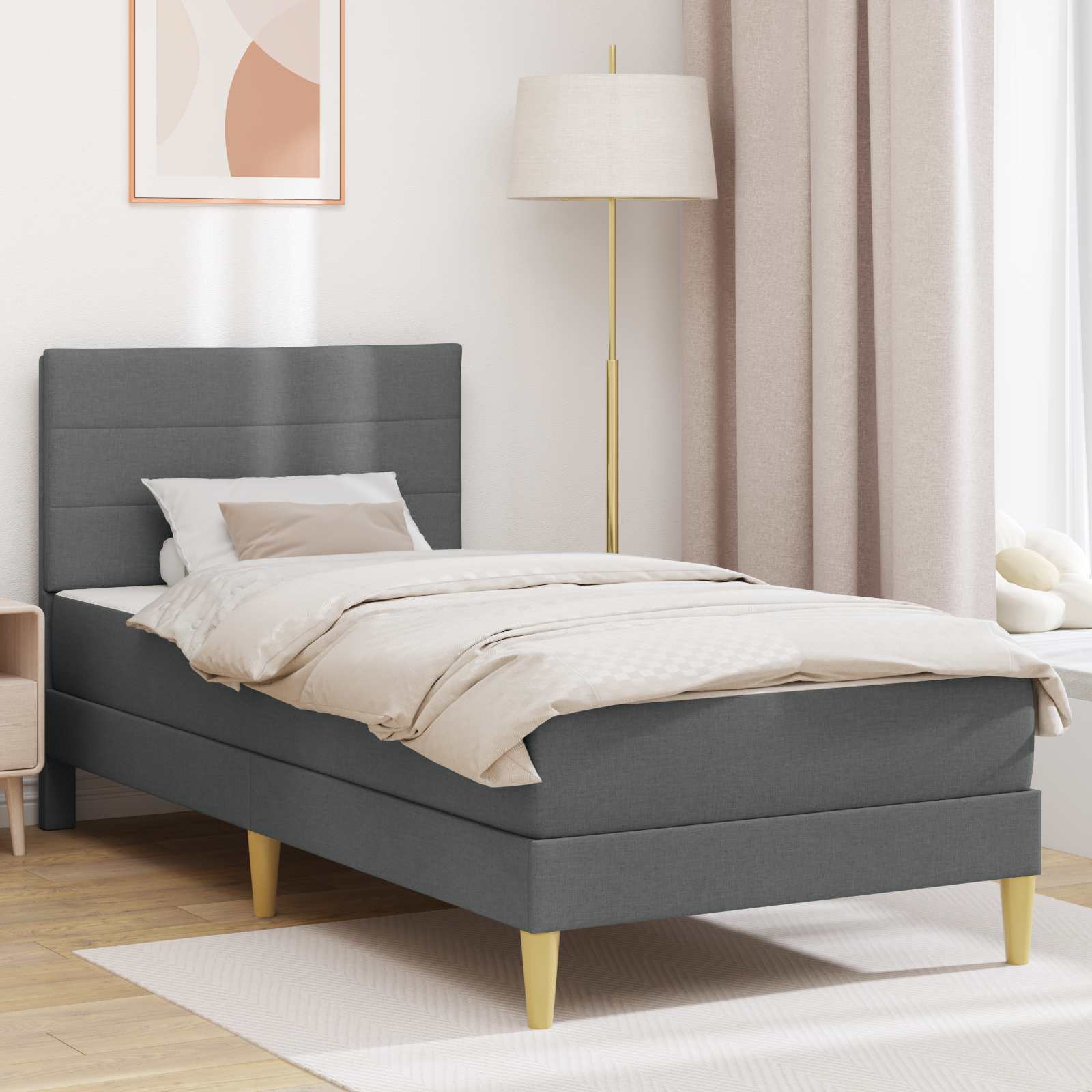 Cadre de lit avec matelas Gris foncé 90 x 190 cm tissu - XIOS