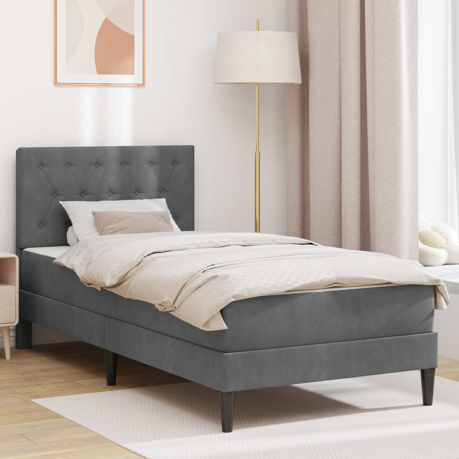 Cadre de lit avec matelas Gris foncé 90 x 190 cm Velours - XIOS