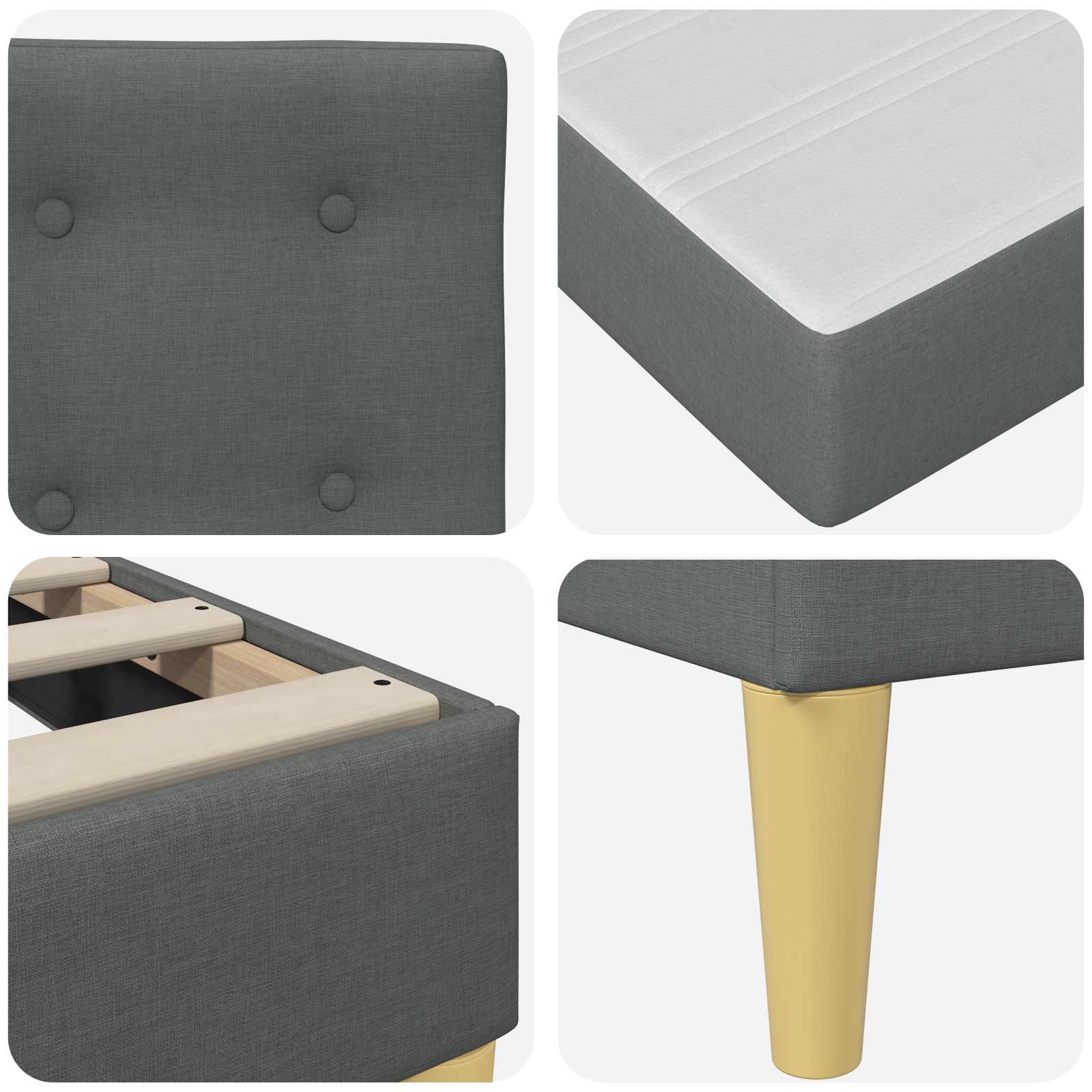 Cadre de lit avec matelas Gris foncé 90 x 190 cm tissu - XIOS