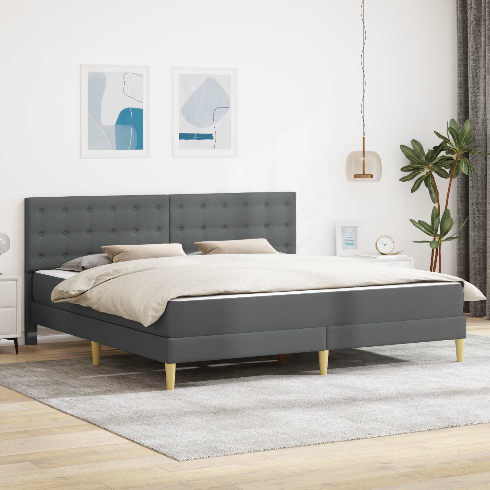 Cadre de lit avec matelas Gris foncé 180 x 200 cm tissu - XIOS