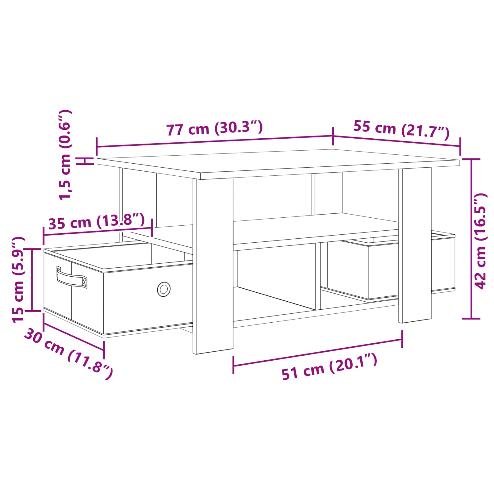 Table basse Gris béton 77 x 55 x 42 cm Bois d'ingénierie - XIOS