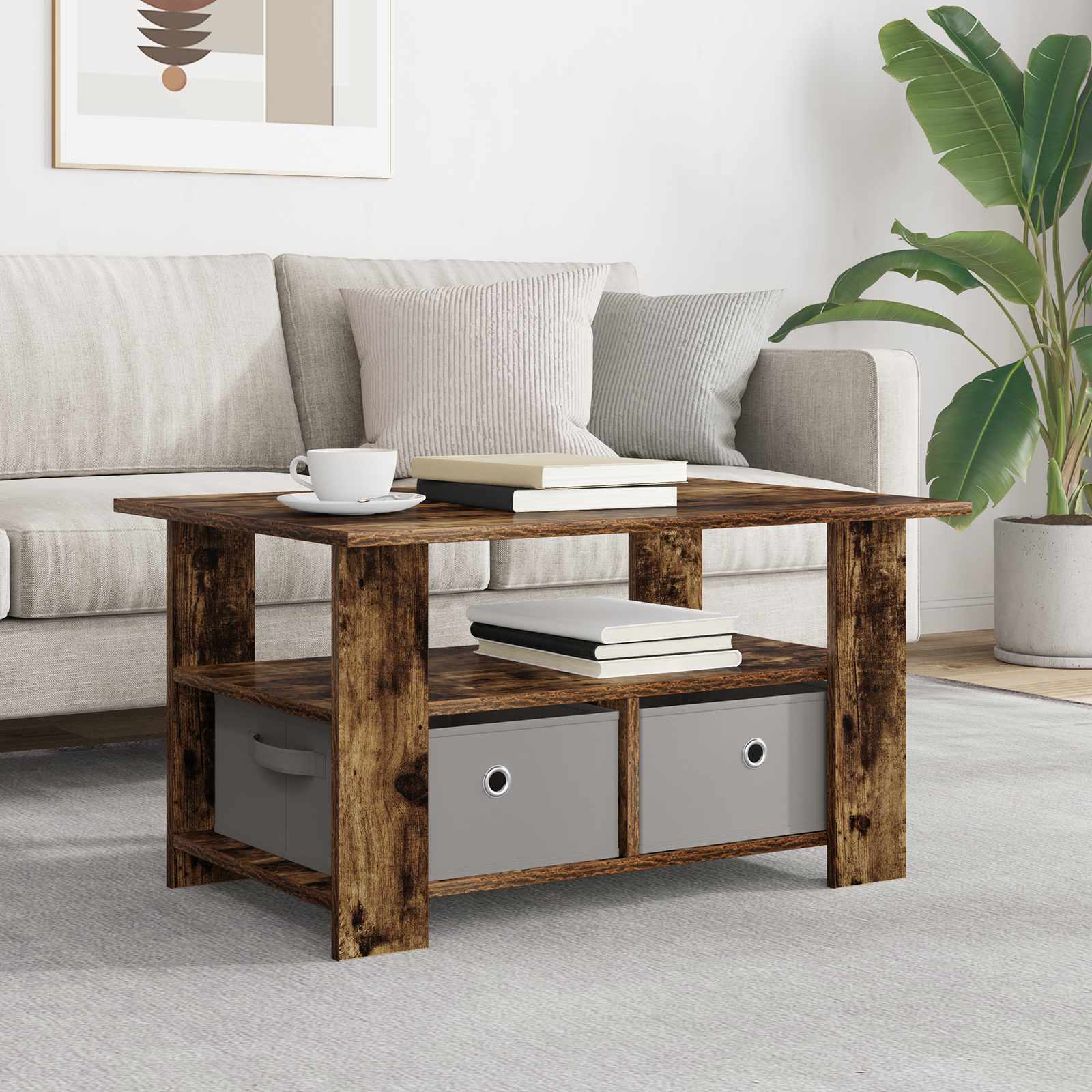 Table basse Chêne fumé 77 x 55 x 42 cm Bois d'ingénierie - XIOS