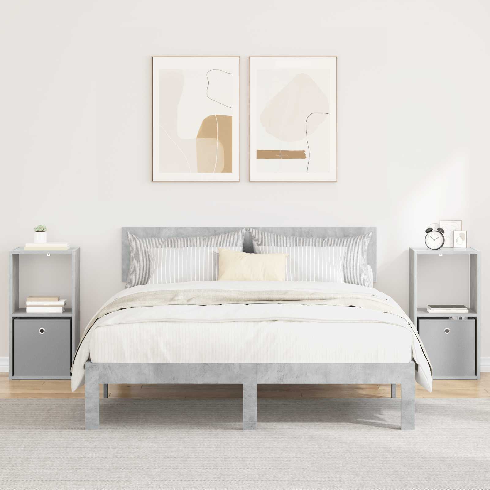 Table de chevet avec tiroir 2 pcs Gris béton 35 x 32 x 68,5 cm - XIOS