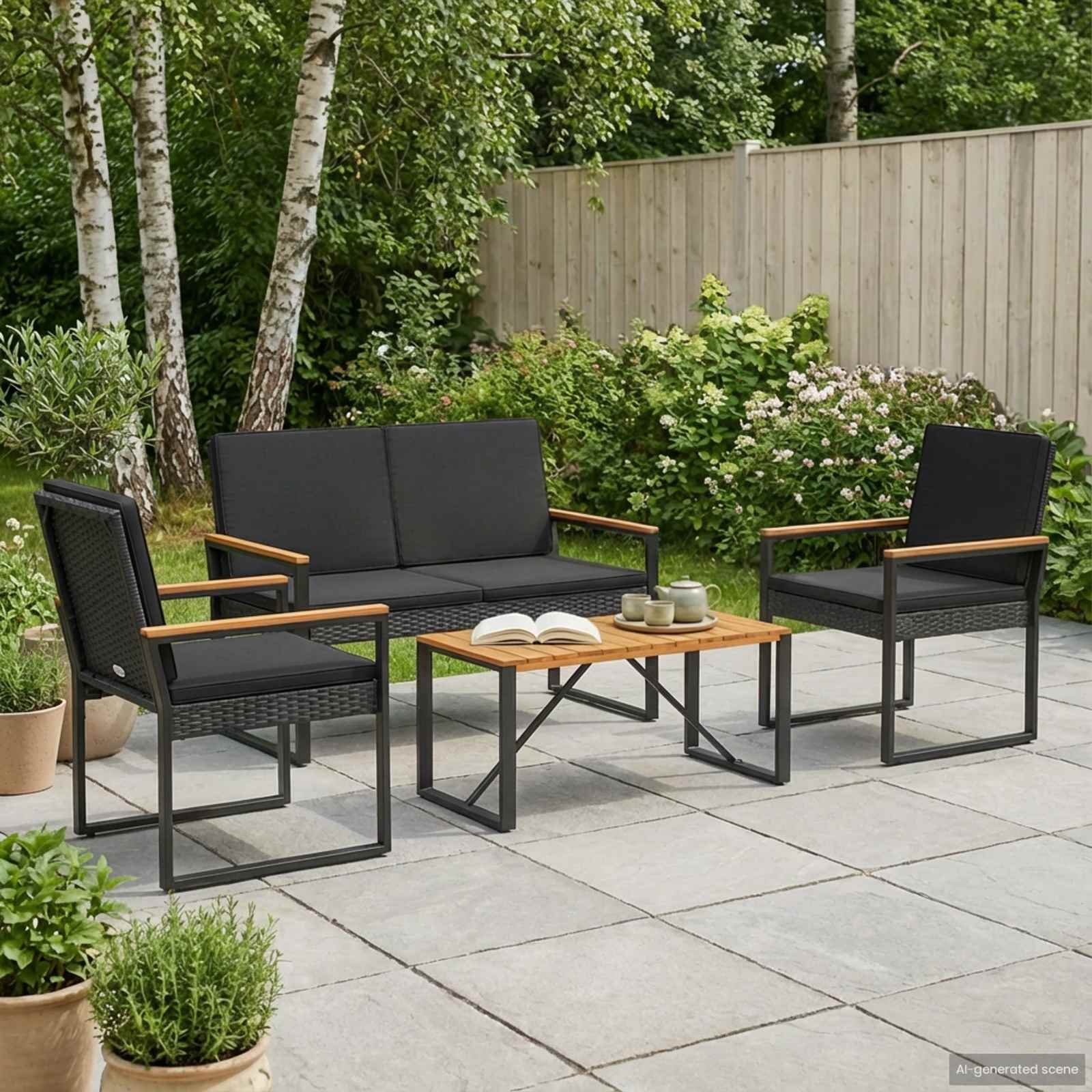 Ensemble de meubles d'extérieur 4 pcs Noir polyrotin - XIOS