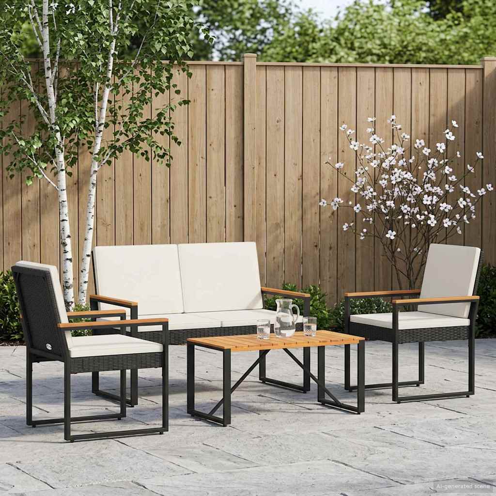 Ensemble de meubles d'extérieur 4 pcs Noir et blanc crème - XIOS