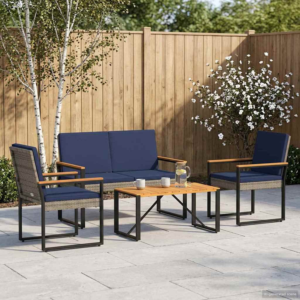 Ensemble de meubles d'extérieur 4 pcs Gris et bleu marine - XIOS
