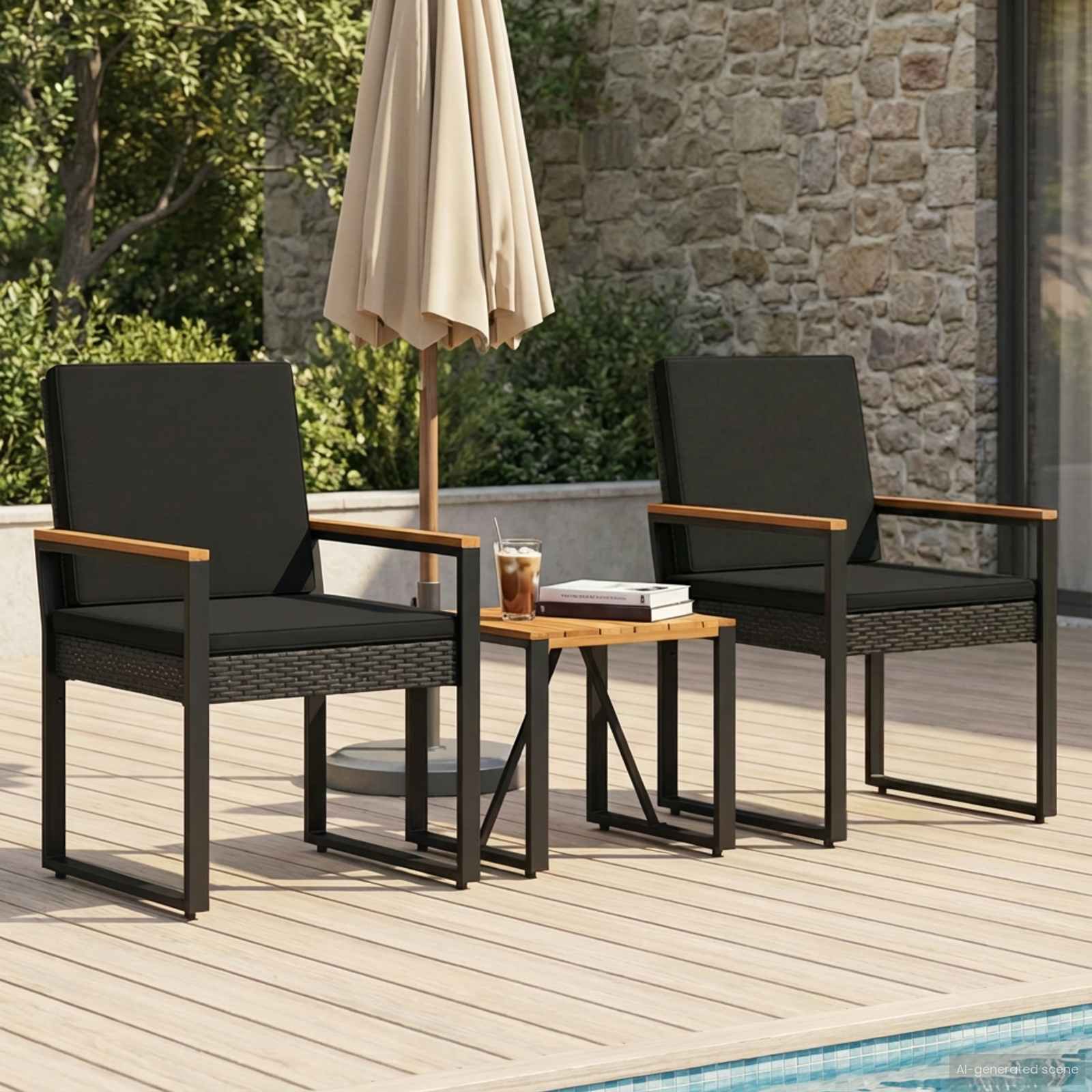 Ensemble de meubles d'extérieur 3 pcs Noir polyrotin - XIOS