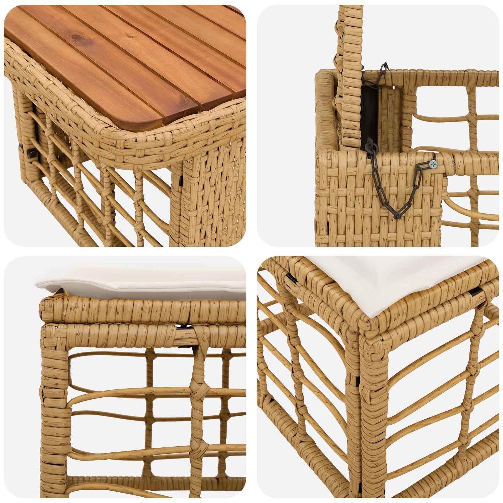 Ensemble de salle à manger pour jardin 3 pcs Nature et Blanc - XIOS