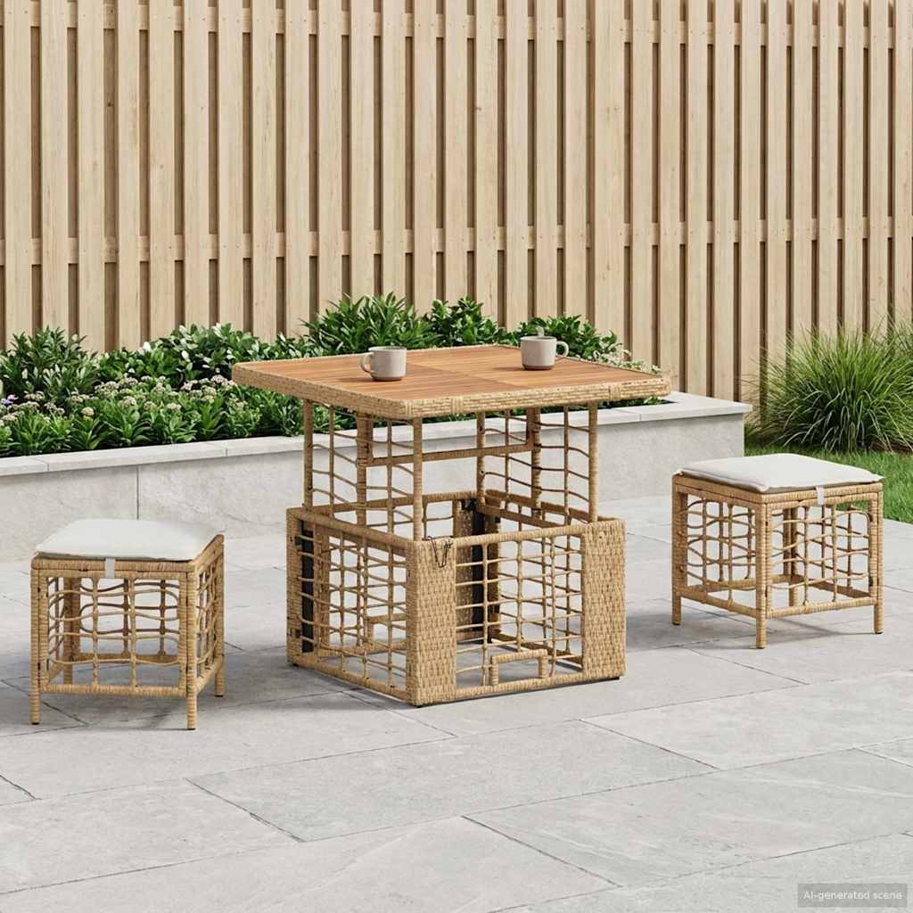Ensemble de salle à manger pour jardin 3 pcs Nature et Blanc - XIOS
