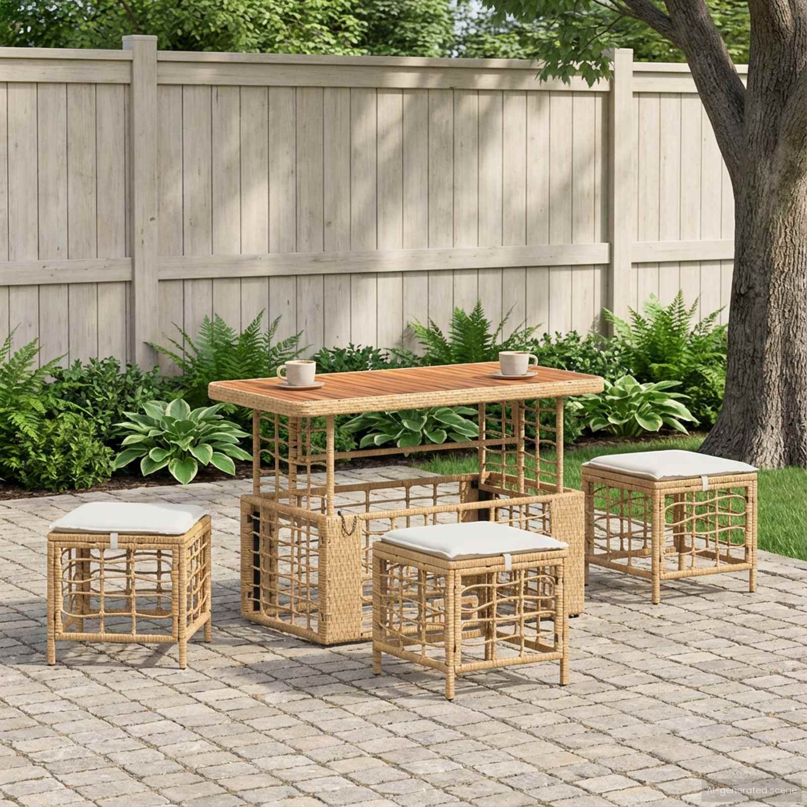 Ensemble de salle à manger pour jardin 4 pcs Nature et Blanc - XIOS