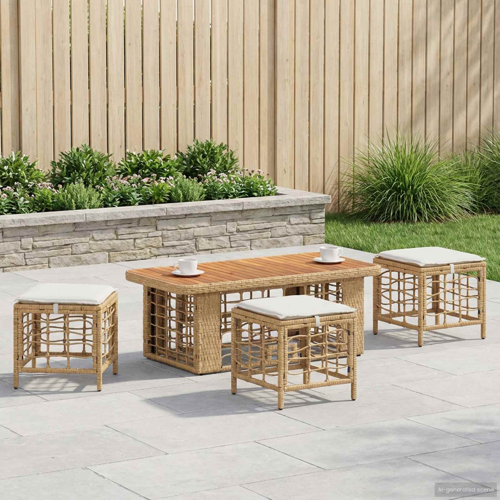 Ensemble de salle à manger pour jardin 4 pcs Nature et Blanc - XIOS