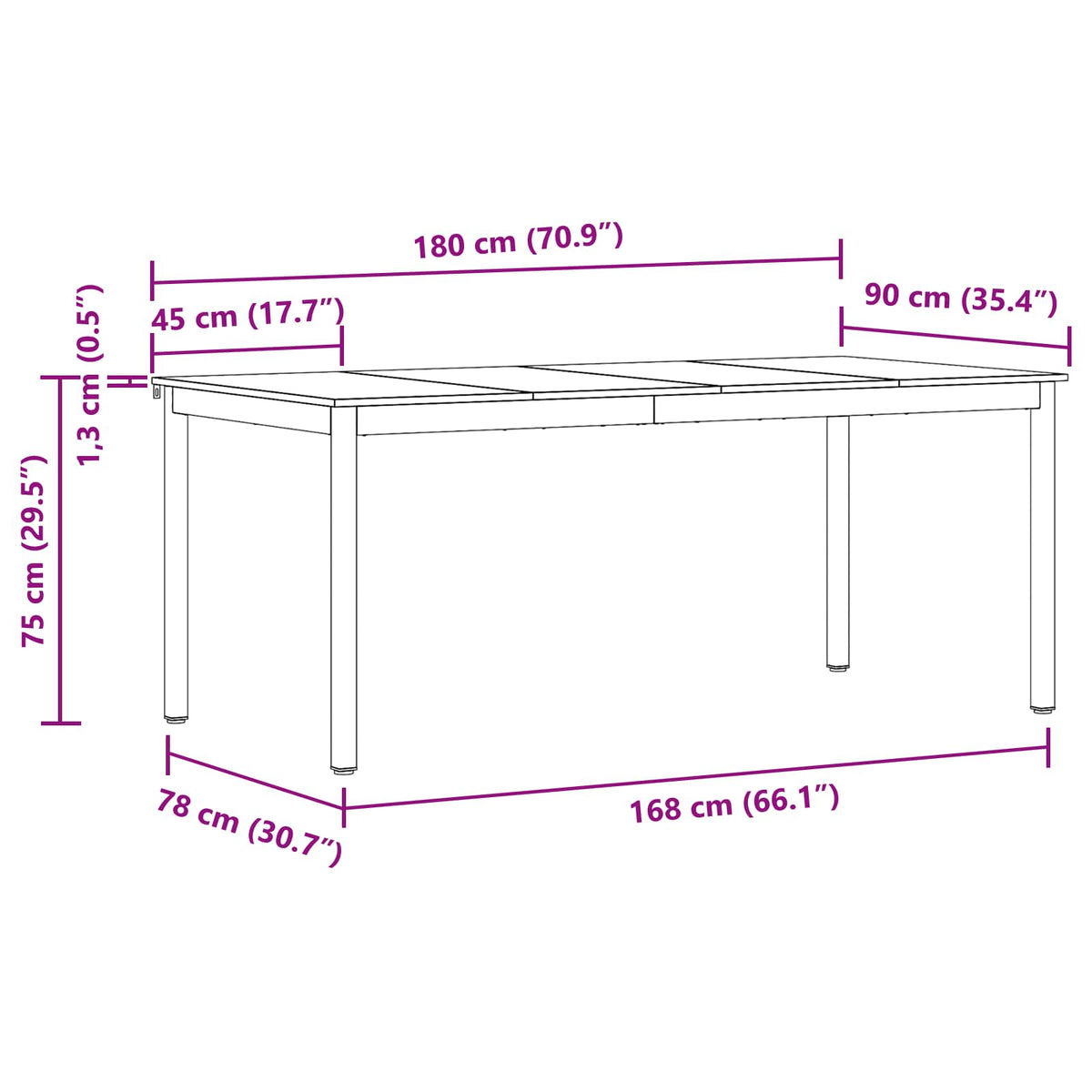 Table de salle à manger / Table de repas 180 x 90 x 75 cm - XIOS