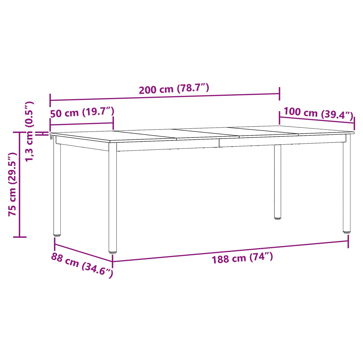 Table de salle à manger / Table de repas 200 x 100 x 75 cm - XIOS