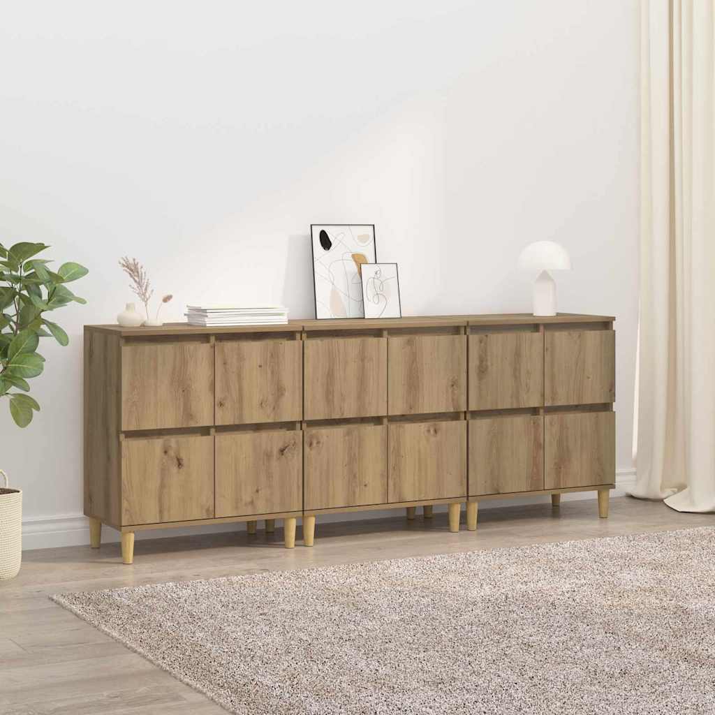 Buffets 3 pc Chêne artisanal 60 x 35 x 70 cm Bois d’ingénierie - XIOS