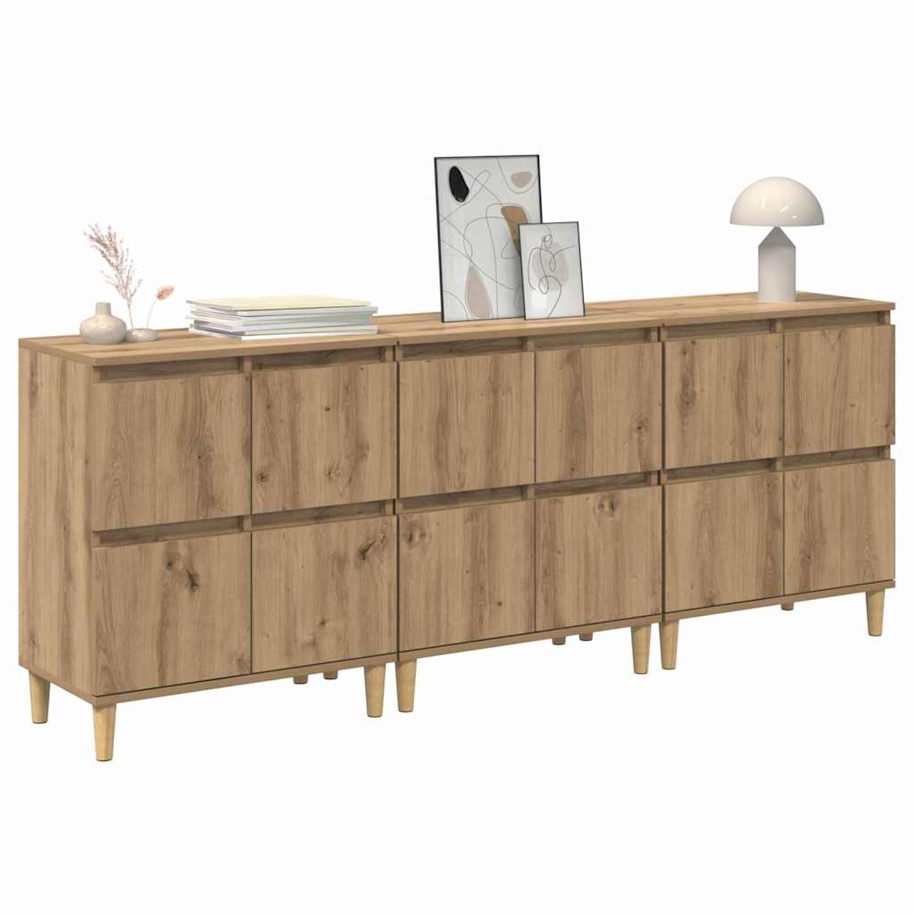 Buffets 3 pcs Chêne artisanal 60 x 35 x 70 cm Bois d'ingénierie - XIOS