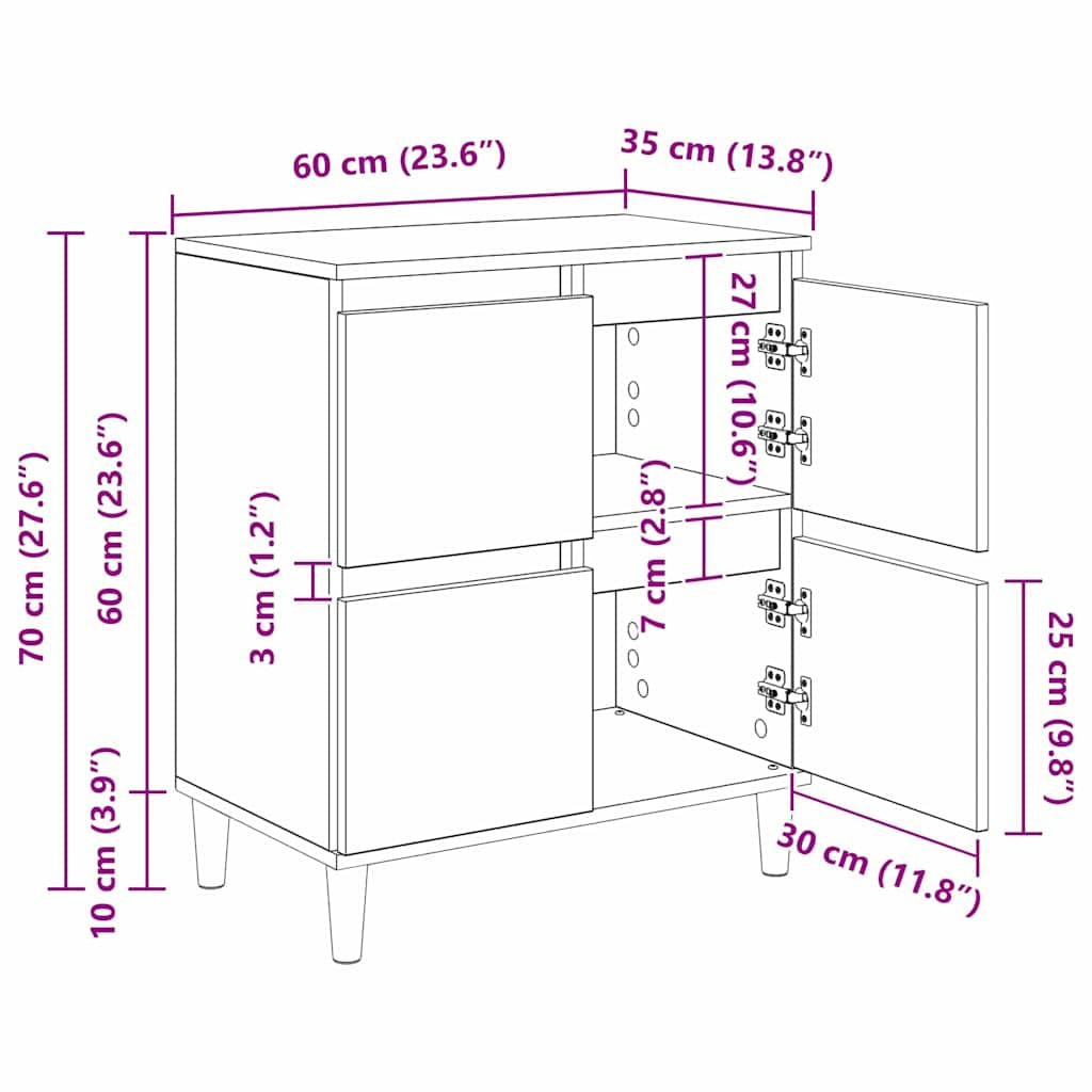 Buffets 3 pc Chêne artisanal 60 x 35 x 70 cm Bois d’ingénierie - XIOS