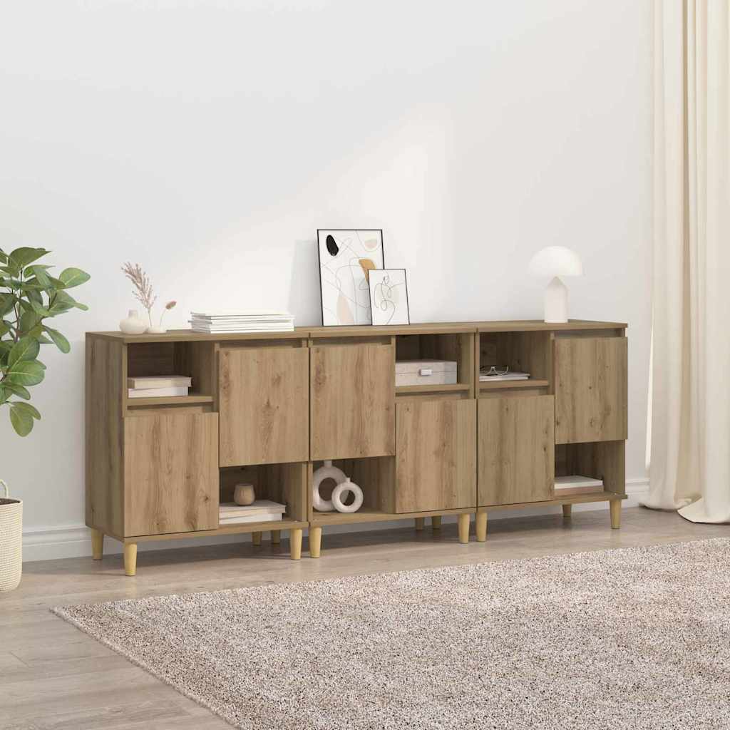 Buffets 3 pcs Chêne artisanal 60 x 35 x 70 cm Bois d'ingénierie - XIOS