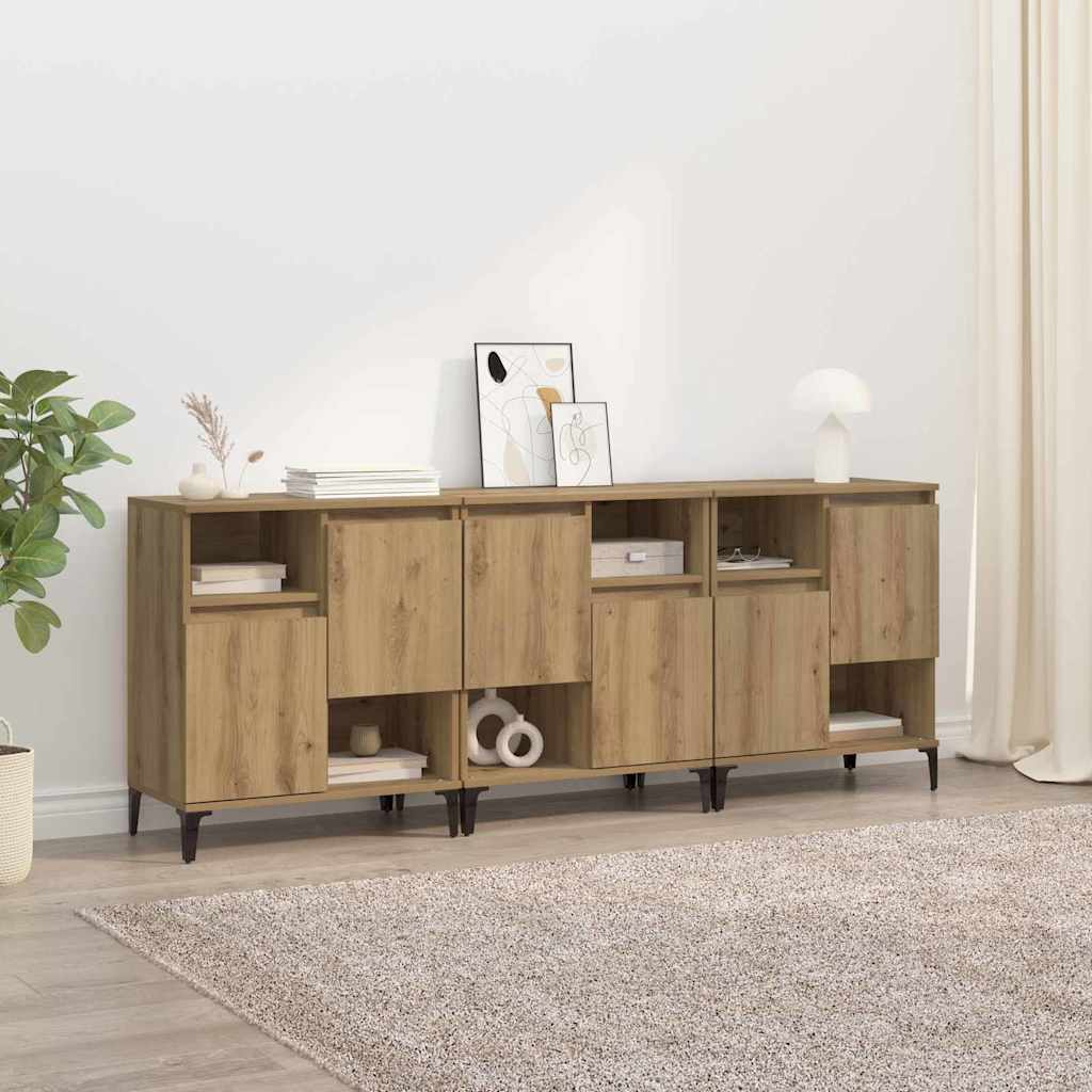 Buffets 3 pcs Chêne artisanal 60 x 35 x 70 cm Bois d'ingénierie - XIOS