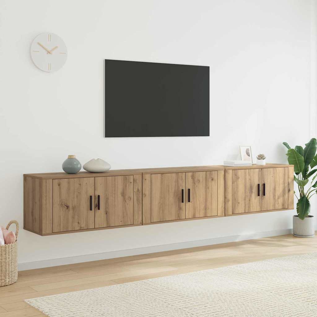 Ensemble de meuble TV mural 3 pc Chêne artisanal
