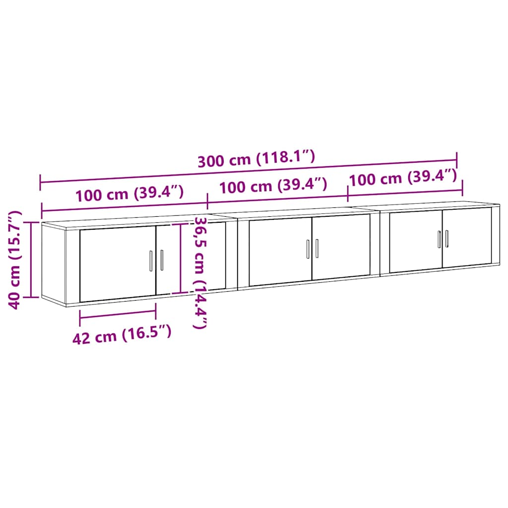 Ensemble de meuble TV mural Montage mural 3 pcs Chêne artisanal - XIOS