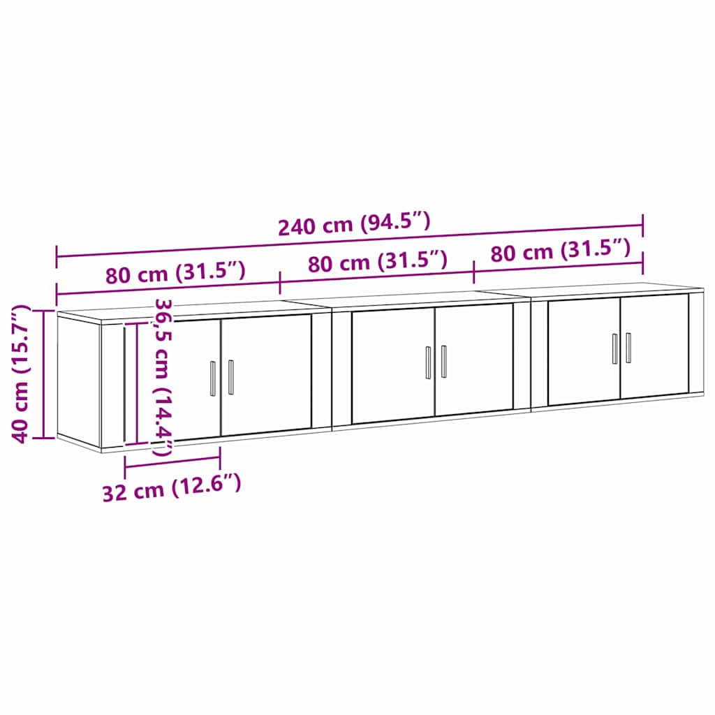 Ensemble de meuble TV mural 3 pcs Chêne noir 80 x 34,5 x 40 cm - XIOS