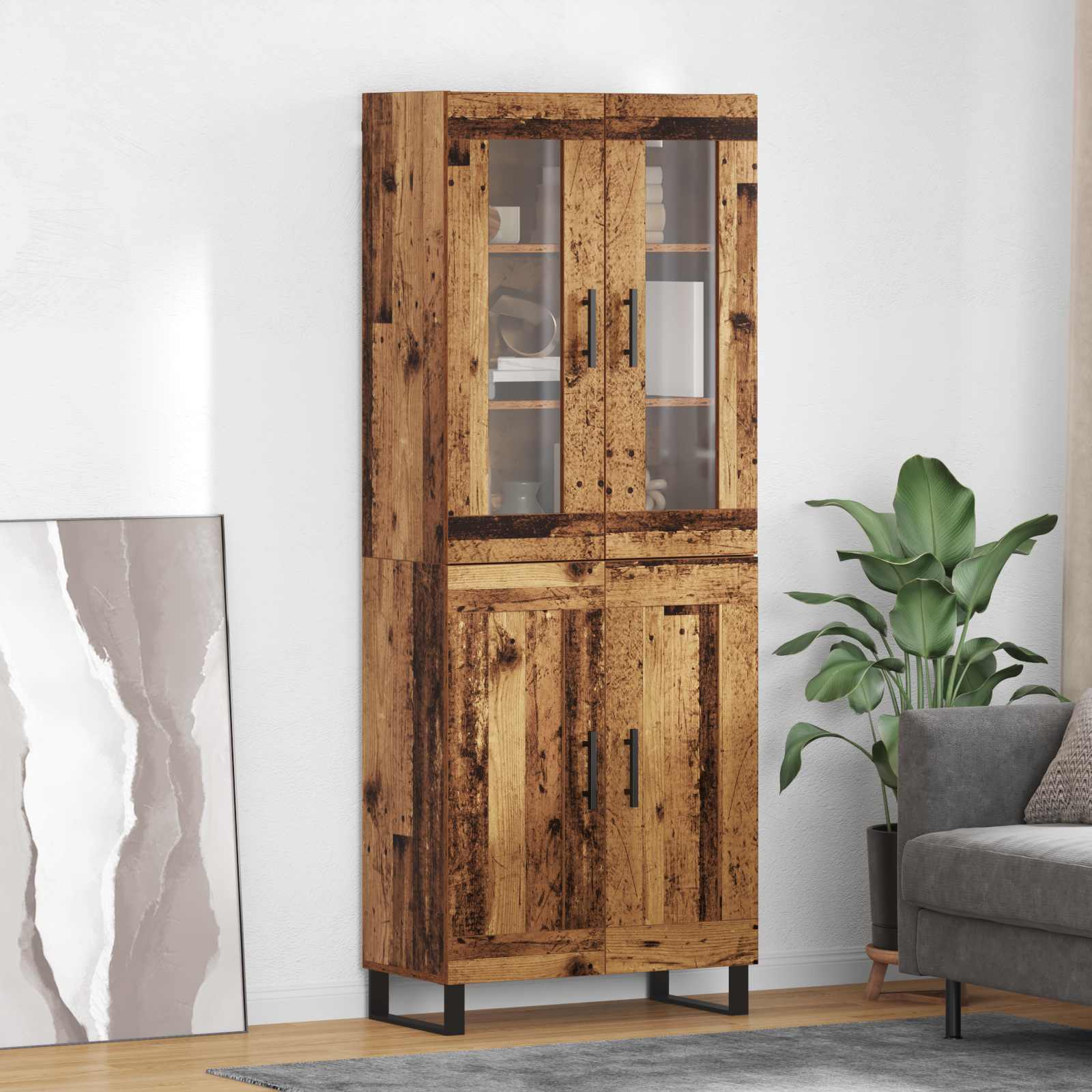 Haut Armoire 2 pcs Bois Ancien Bois Aggloméré et Verre - XIOS