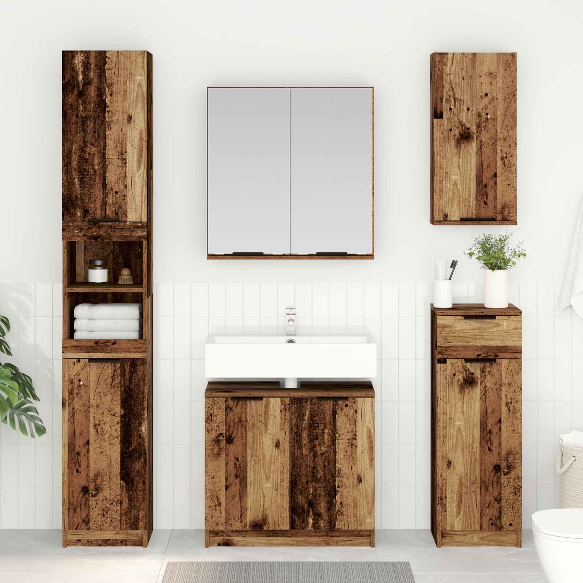 Ensemble de mobilier de salle de bain 5 pc Bois ancien