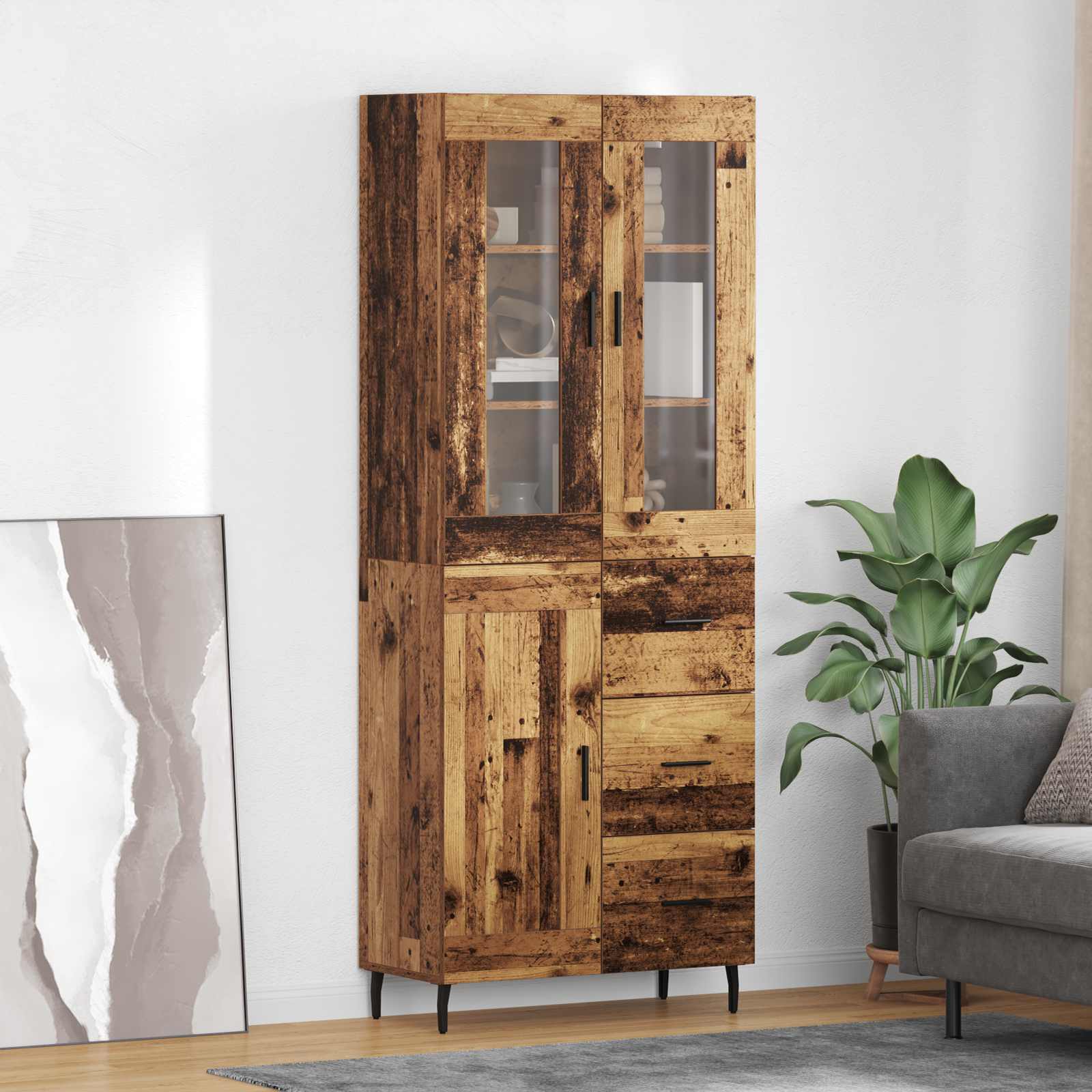 Haut Armoire avec tiroir 2 pcs Bois Ancien Bois d'ingénierie - XIOS