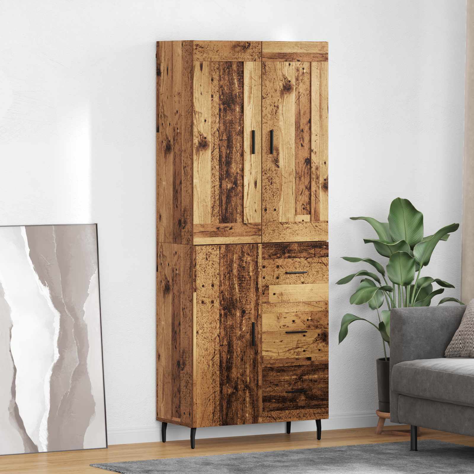 Haut Armoire 2 pc Bois ancien 69,5 x 34 x 180 cm - XIOS