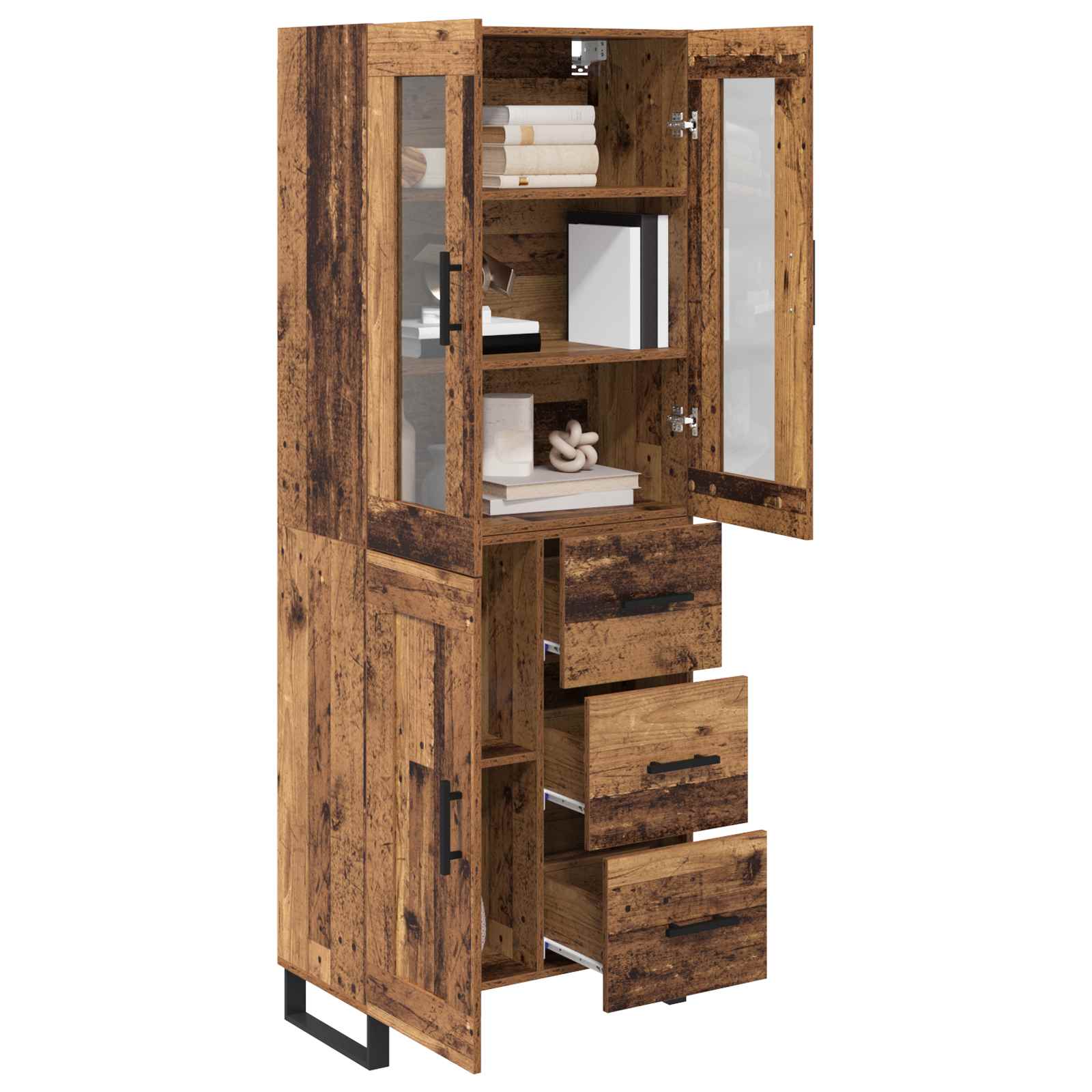 Haut Armoire avec tiroir 2 pcs Bois Ancien Bois d'ingénierie - XIOS
