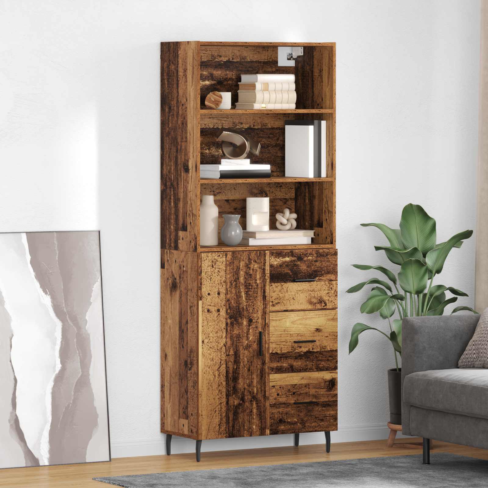 Haut Armoire avec tiroir 2 pcs Bois Ancien Bois d'ingénierie - XIOS