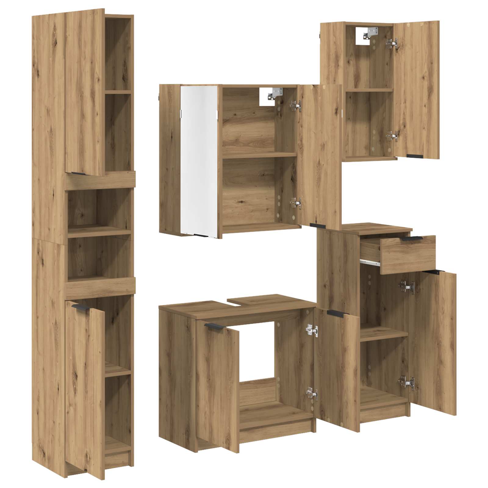 Ensemble de mobilier de salle de bain 5 pc Chêne artisanal