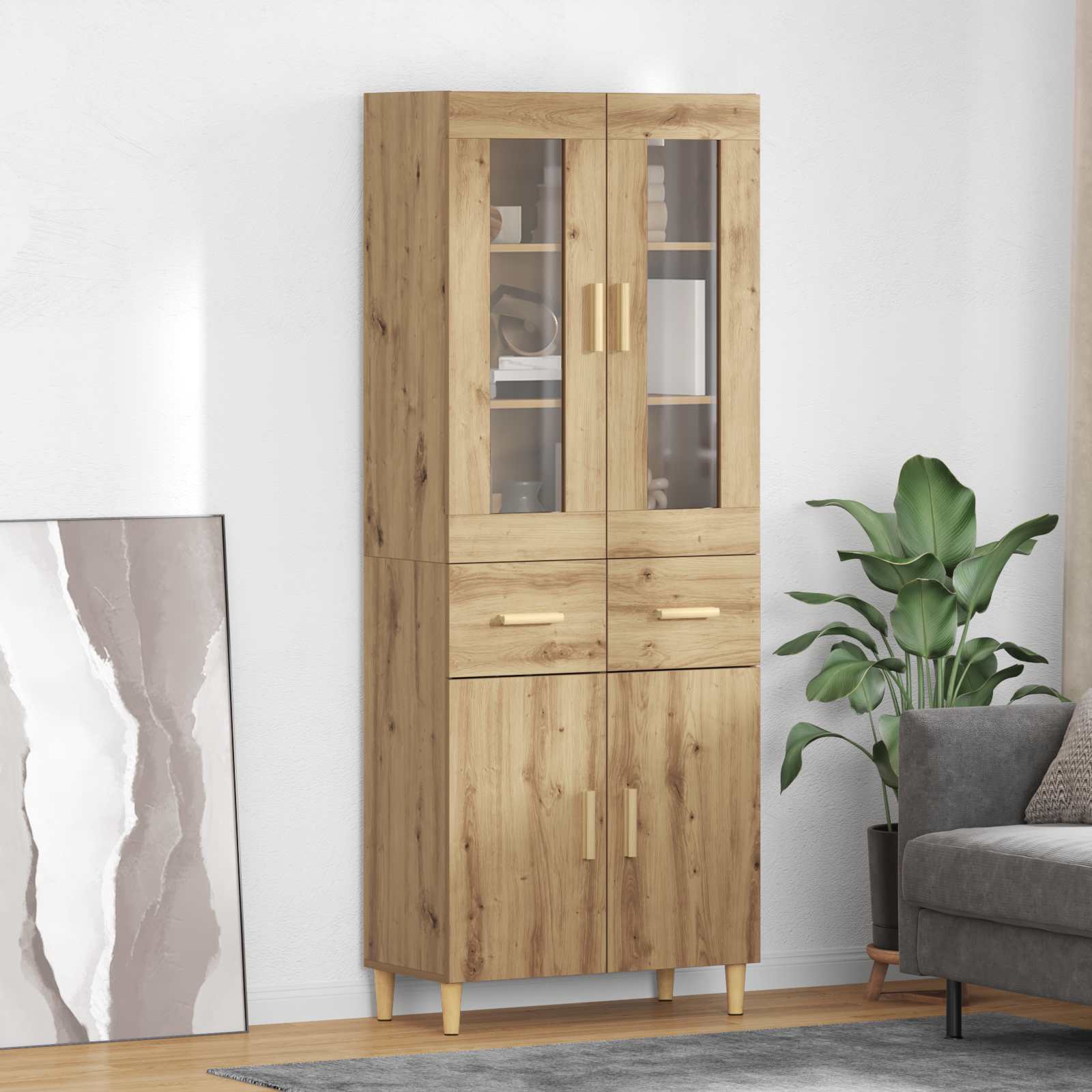 Haut Armoire avec tiroir Chêne artisanal 69,5 x 34 x 180 cm - XIOS