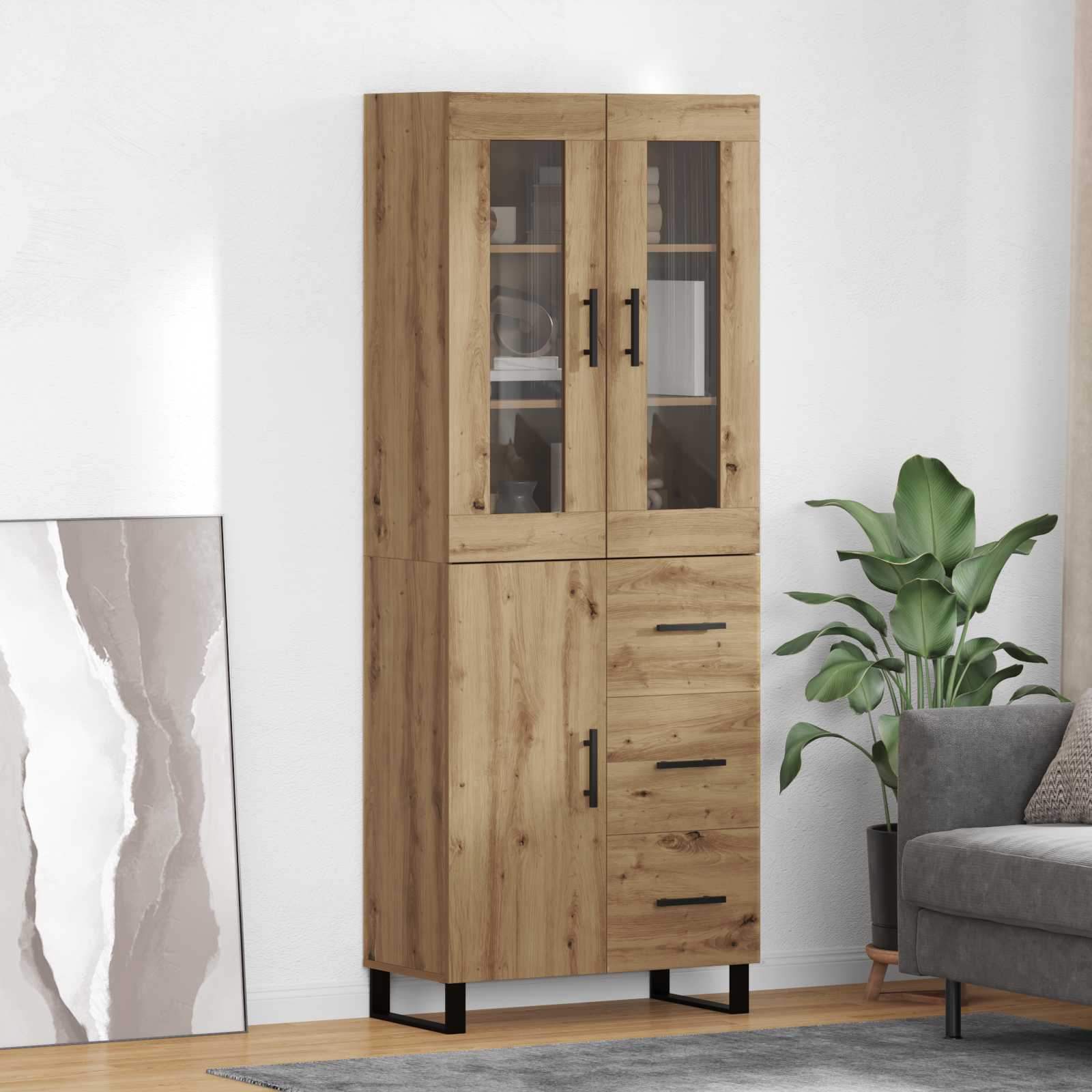 Haut Armoire 2 pcs Chêne artisanal Bois Aggloméré et Verre - XIOS