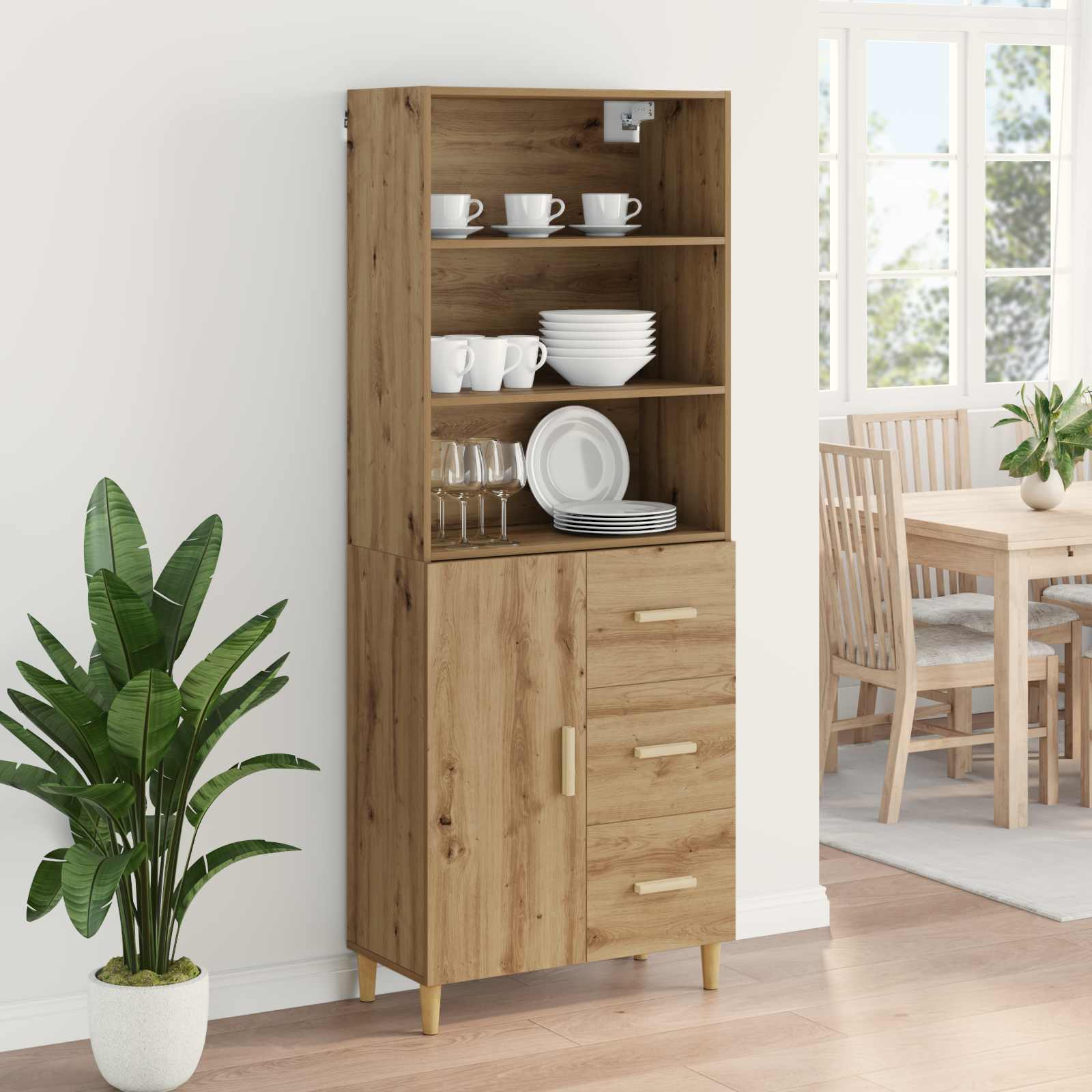 Haut Armoire avec tiroir Chêne artisanal 69,5 x 32,5 x 180 cm - XIOS
