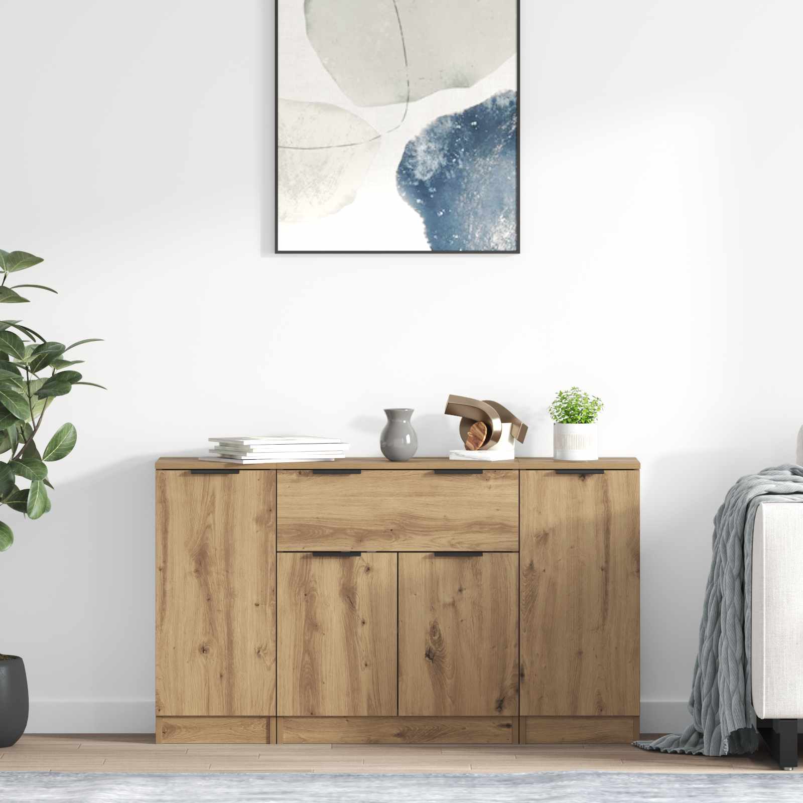 Buffet 3 pc Chêne artisanal 120 x 30 x 70 cm Bois d'ingénierie
