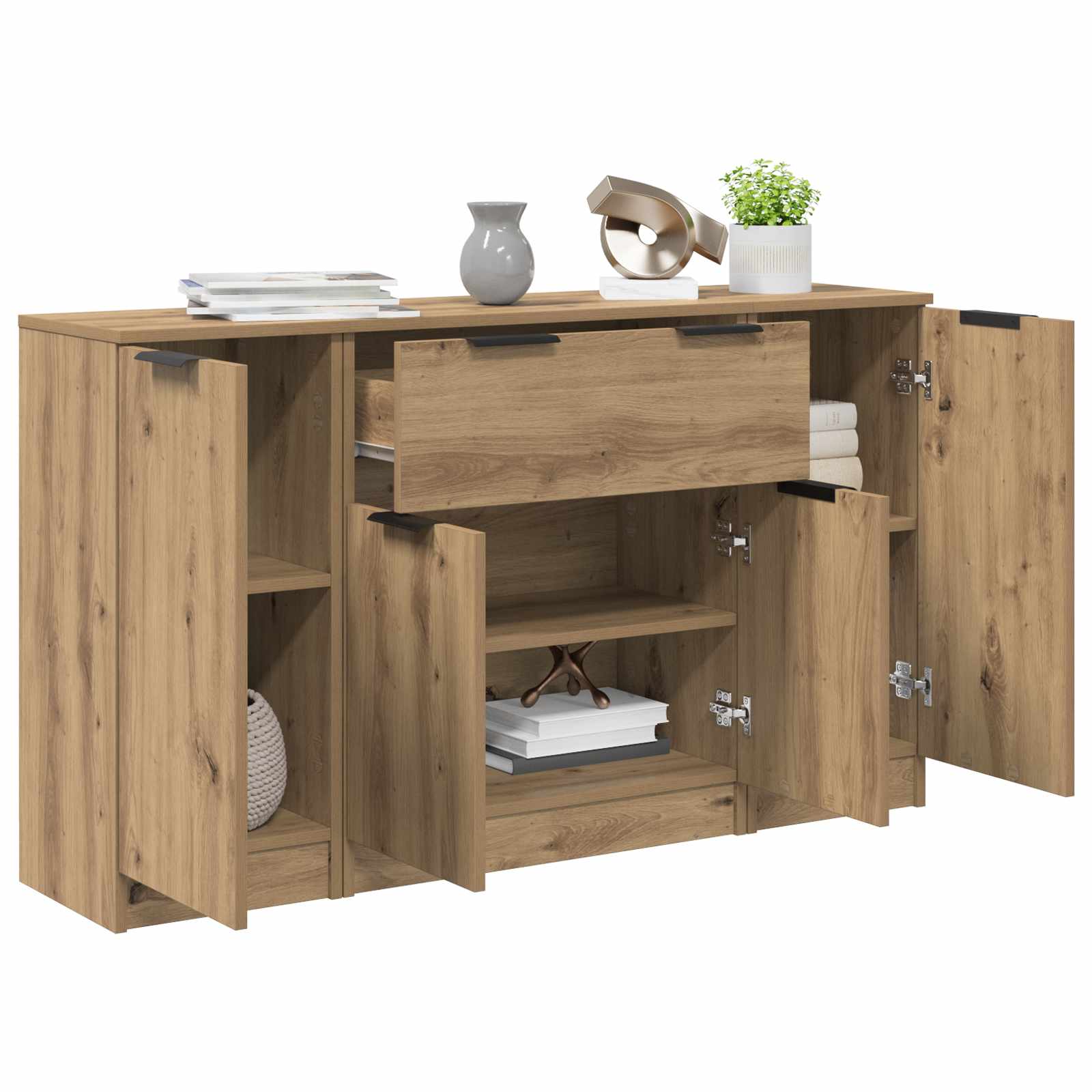Buffet 3 pc Chêne artisanal 120 x 30 x 70 cm Bois d'ingénierie