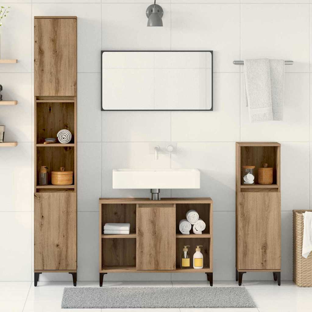 Ensemble de mobilier de salle de bain 3 pièces Chêne artisanal