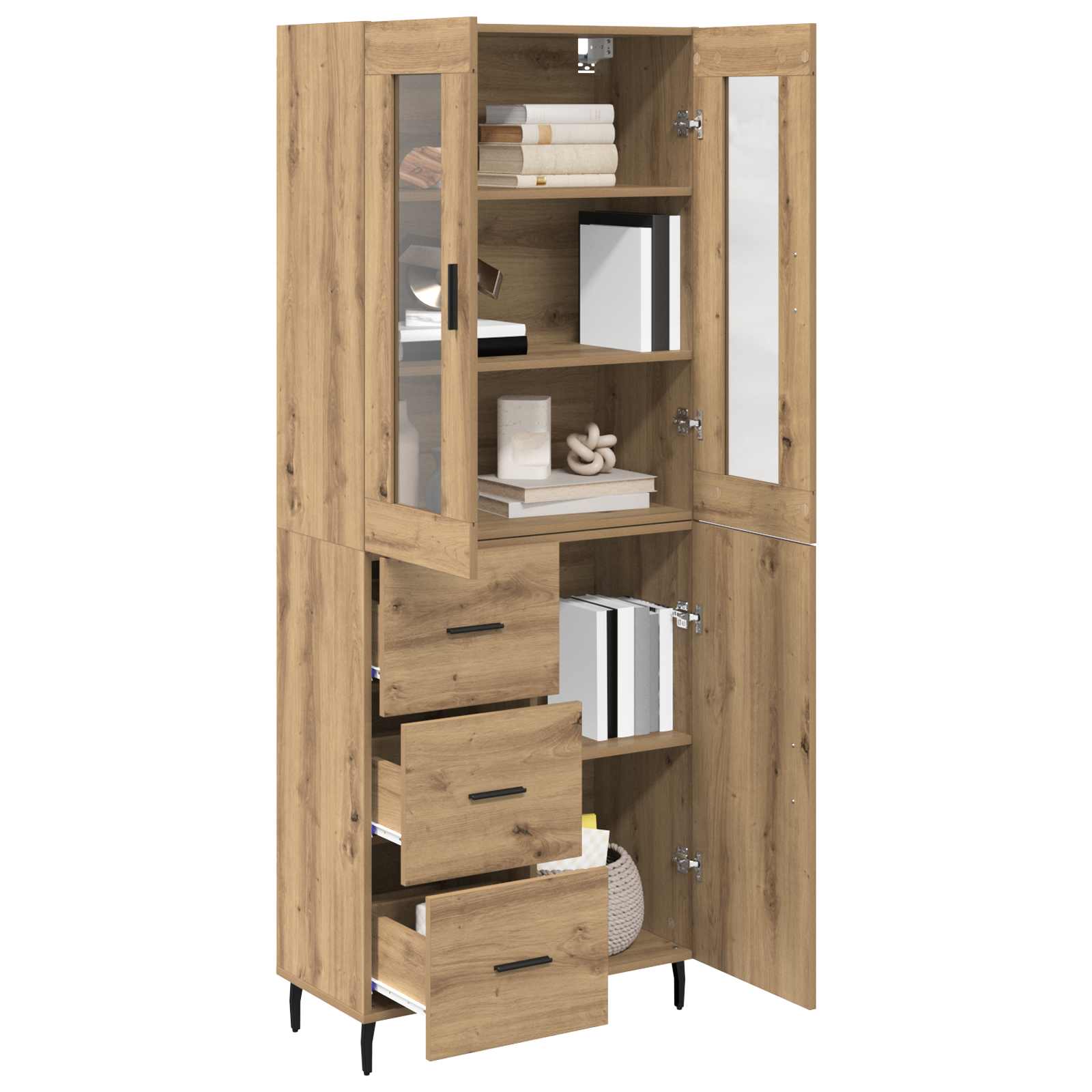 Haut Armoire 2 pcs Chêne artisanal Bois Aggloméré et Verre - XIOS