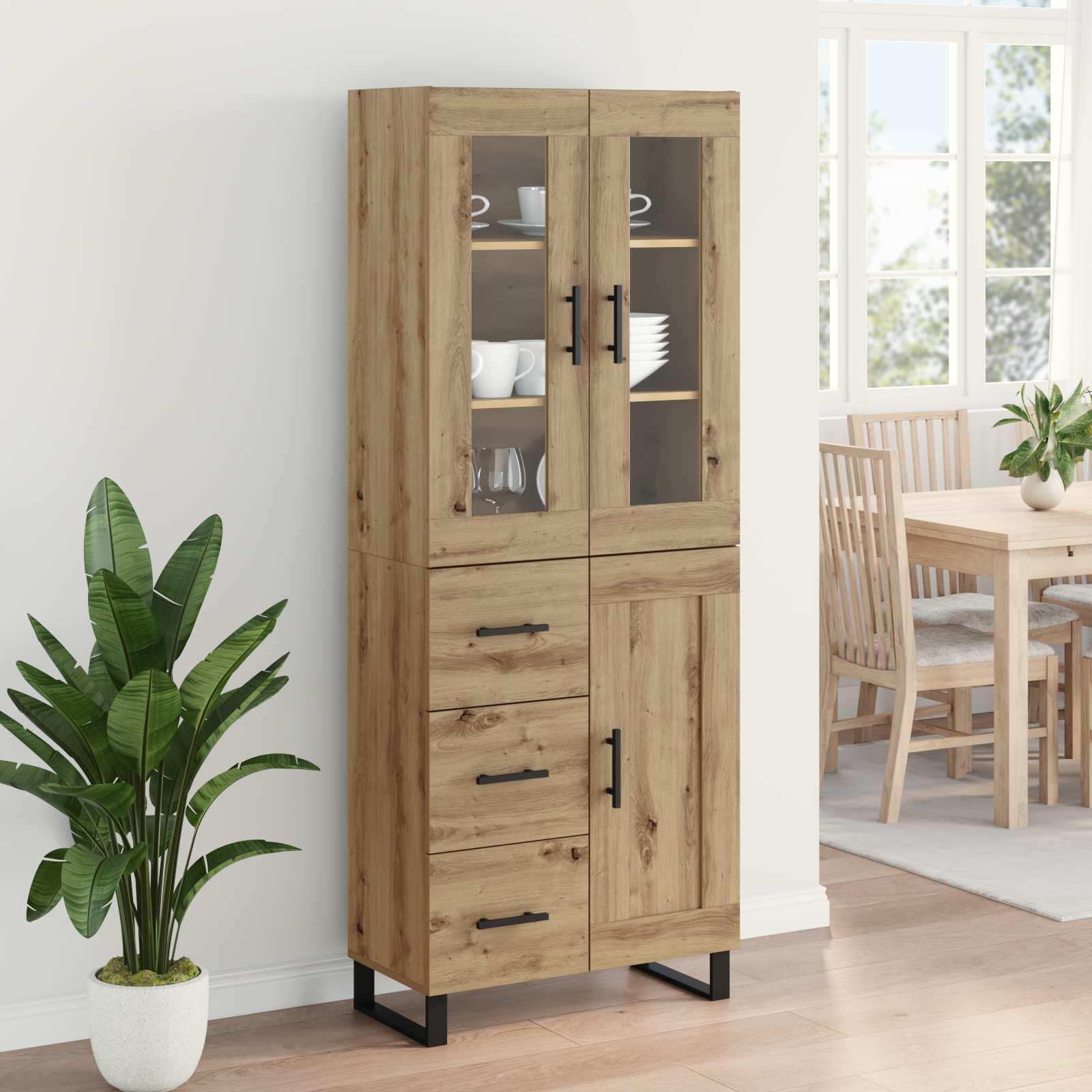 Haut Armoire 2 pcs Chêne artisanal Bois Aggloméré et Verre - XIOS